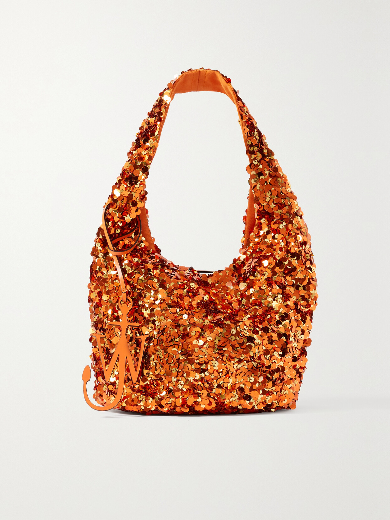 JW Anderson - Mini Leather-trimmed Sequined Jersey Tote - Orange