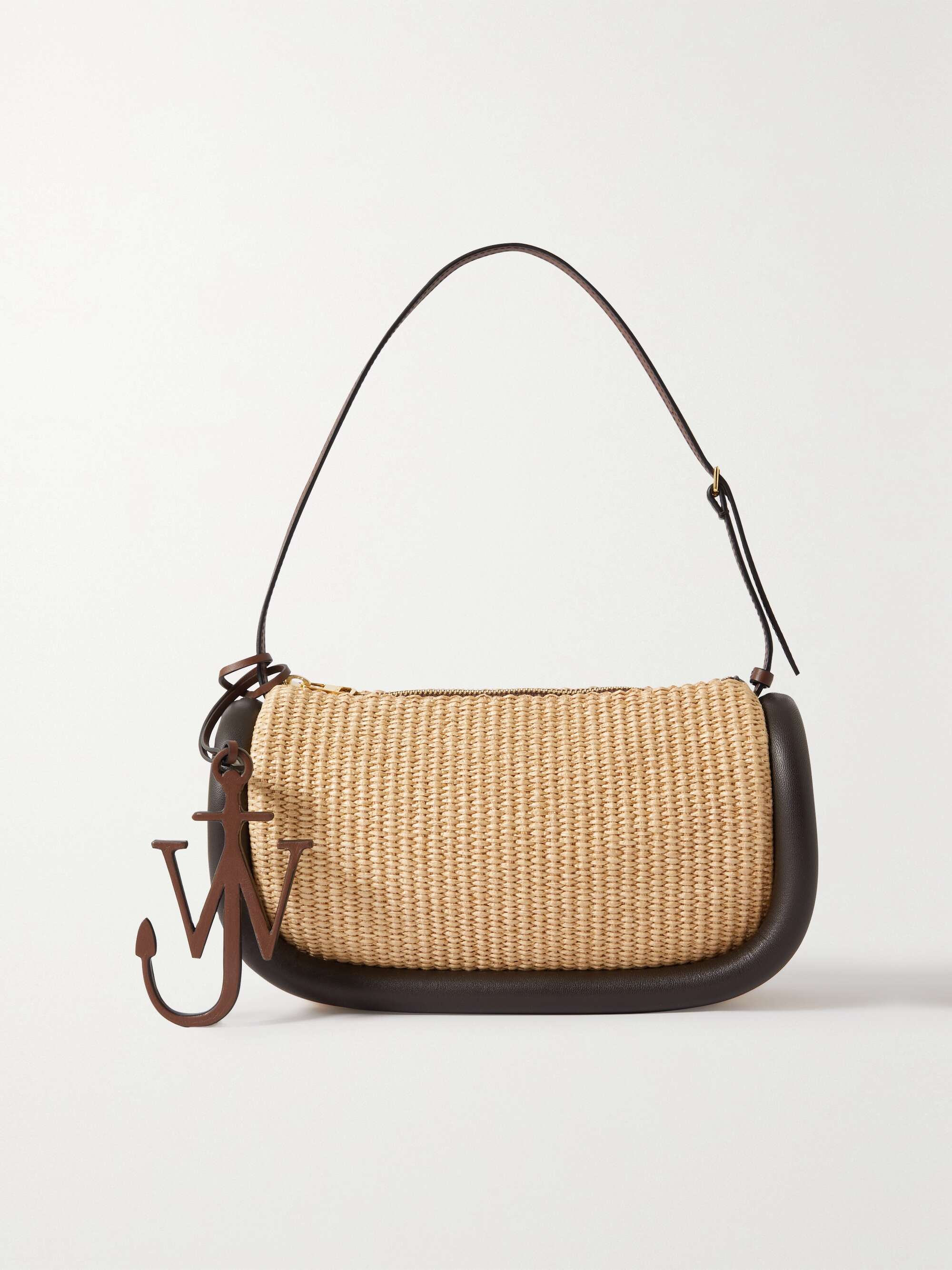 JW ANDERSON Bumper-15 embellished leather-trimmed raffia shoulder bag ...