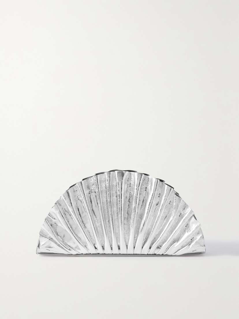 Cult Gaia Nala Ruched Metallic Leather Clutch