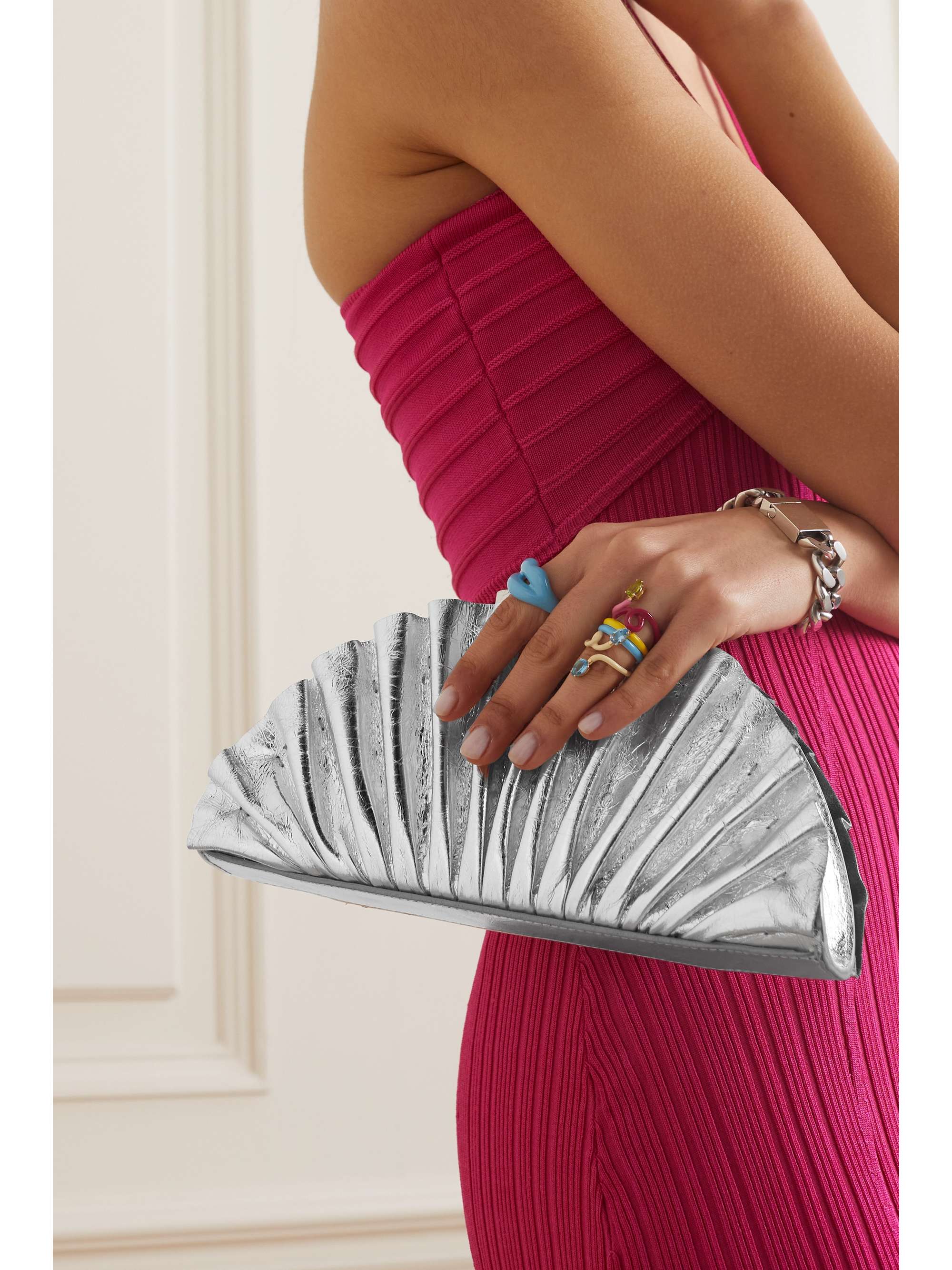CULT GAIA Nala ruched metallic leather clutch