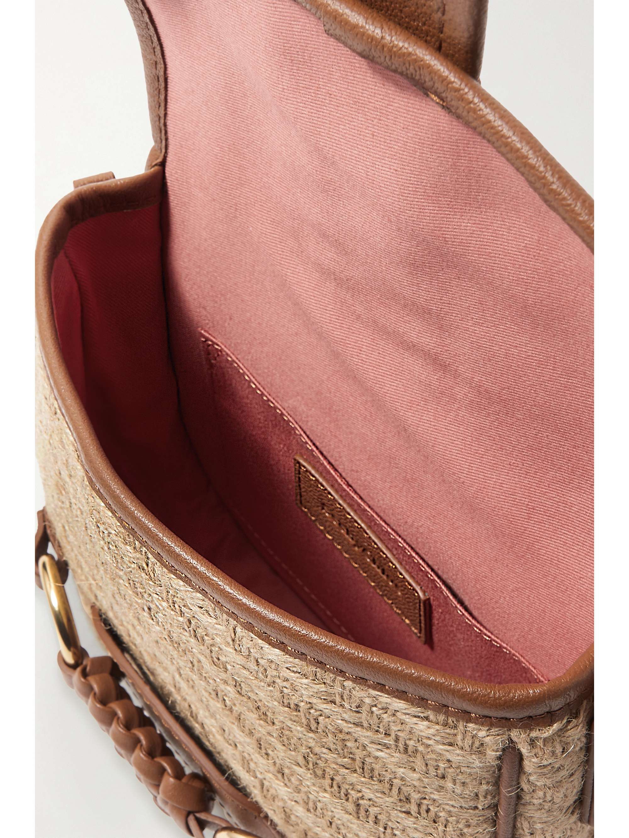 SEE BY CHLOÉ Saddie embellished leather-trimmed raffia shoulder bag