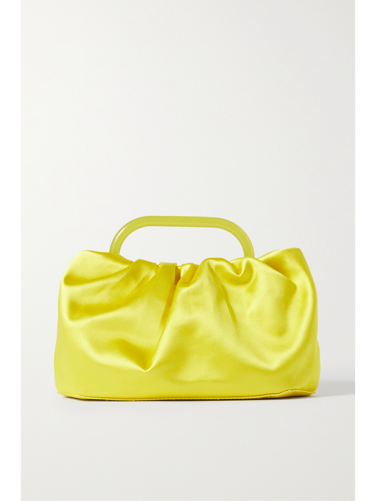 STAUD - Cory Resin-trimmed Ruched Satin Clutch - Yellow