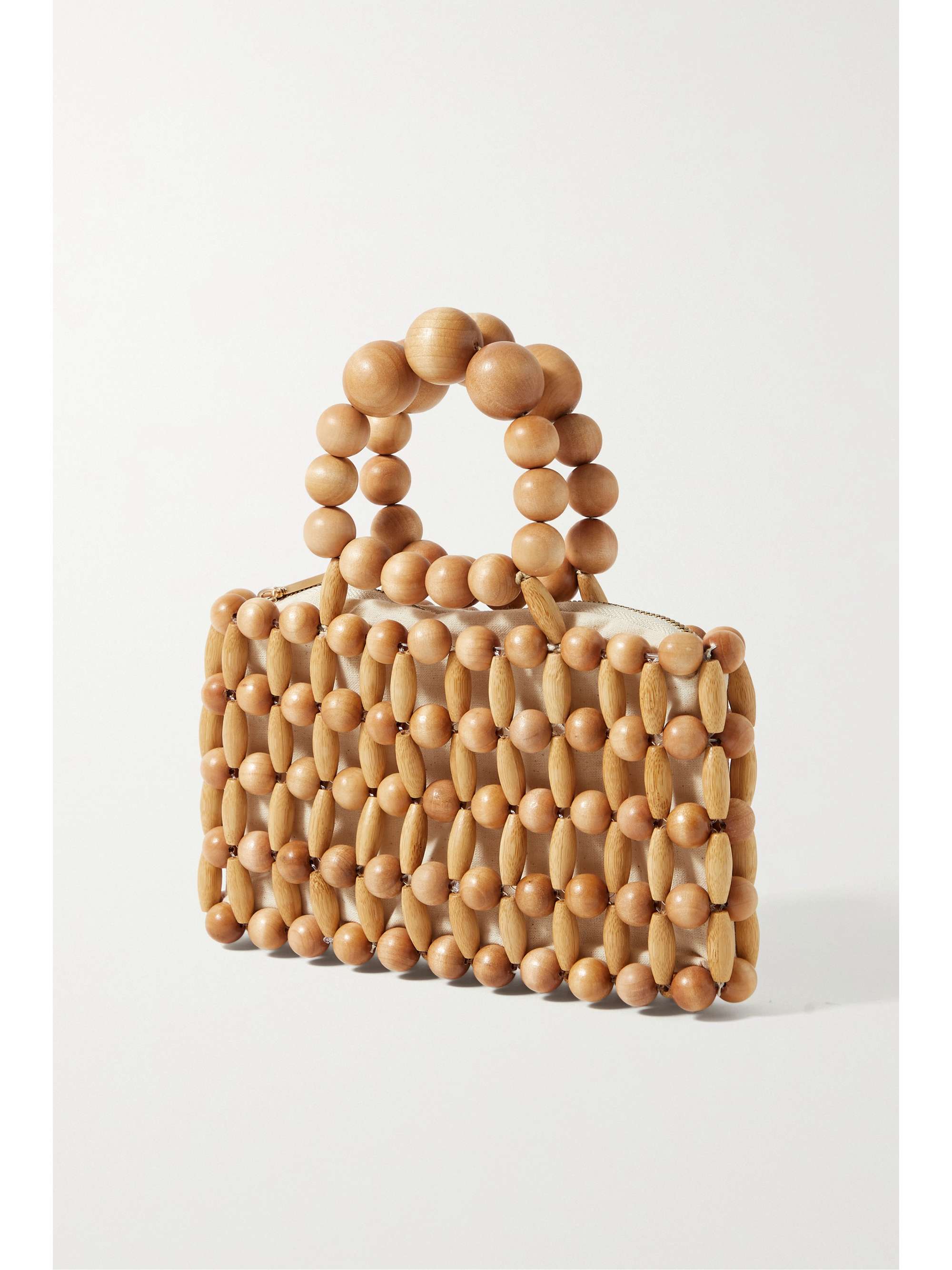 CULT GAIA Cora beaded wood and linen tote