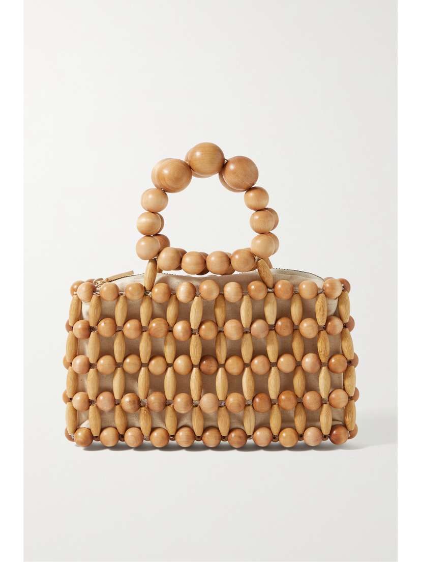Cult Gaia Cora Beaded Wood And Linen Tote