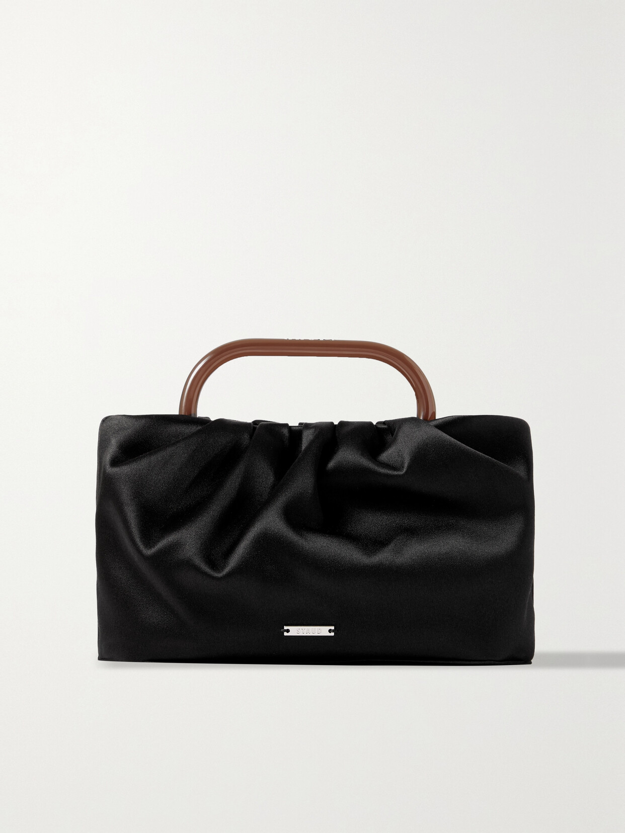 STAUD - Cory Resin-trimmed Ruched Satin Tote - Black