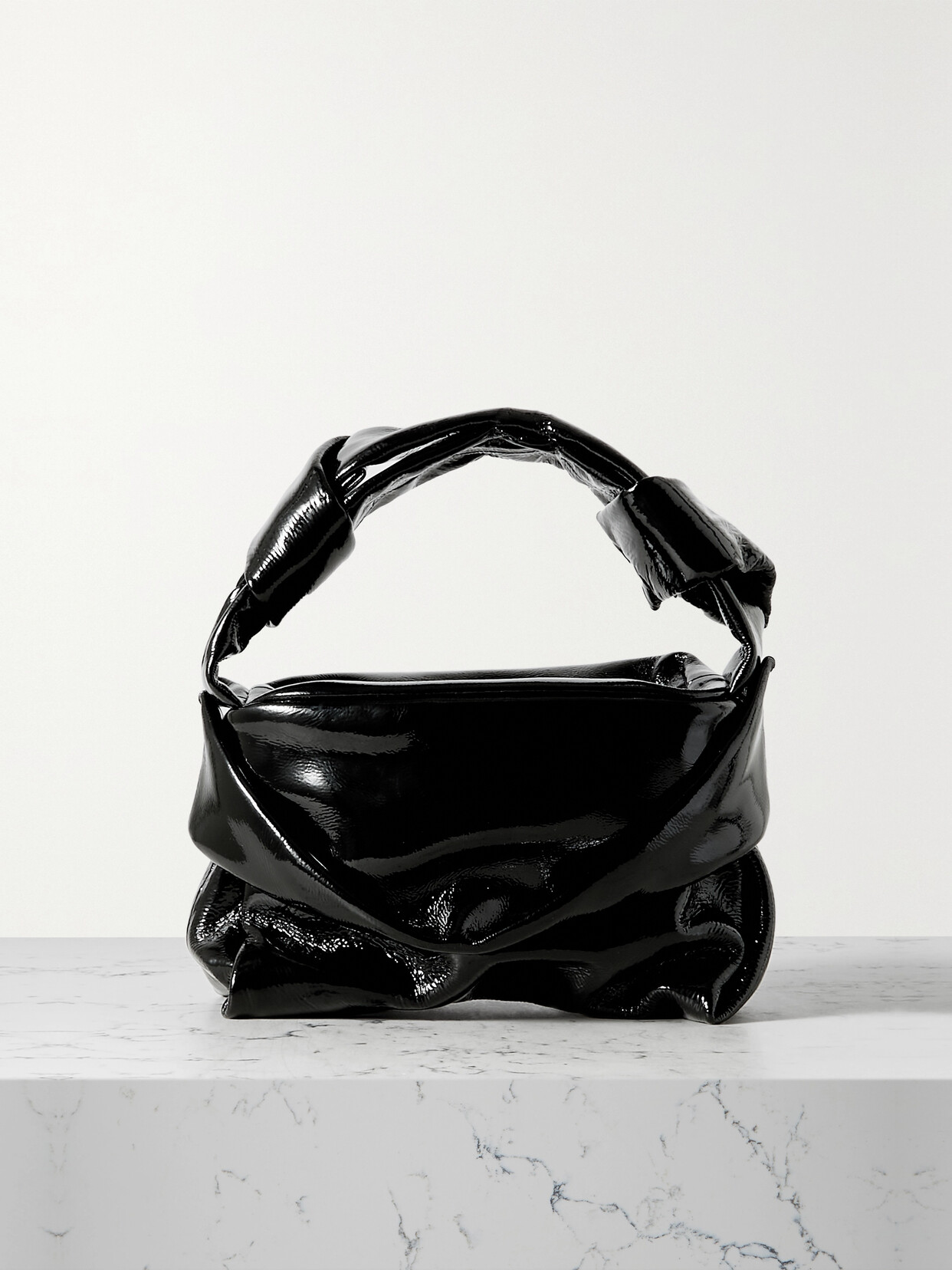 STAUD - Kiss Gathered Patent-leather Shoulder Bag - Black