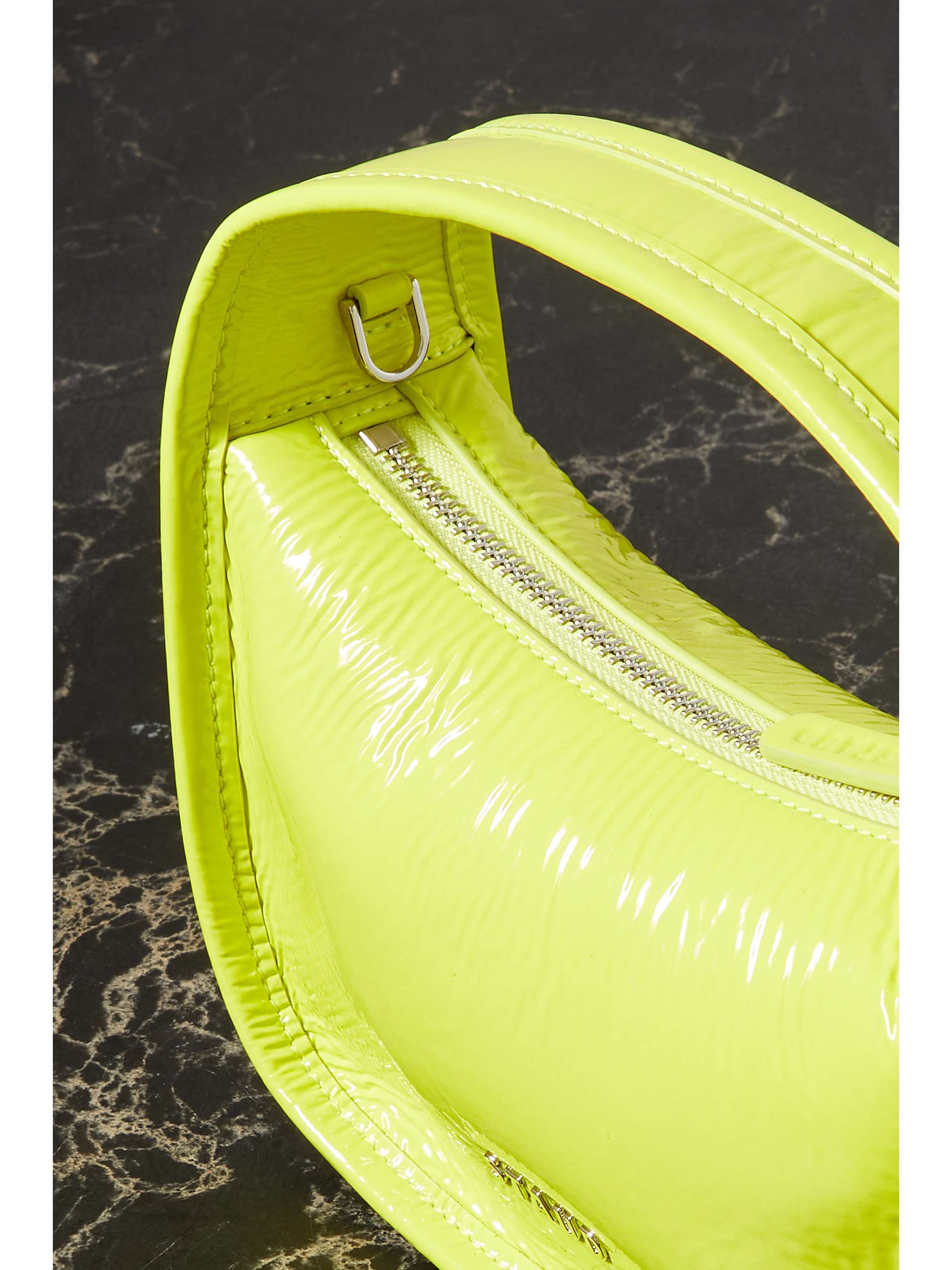 STAUD Venice neon crinkled patentleather tote NETAPORTER