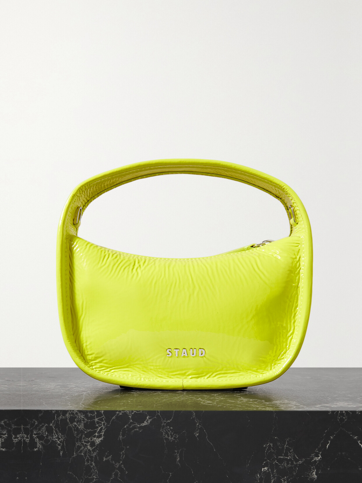 STAUD - Venice Neon Crinkled Patent-leather Tote - Green