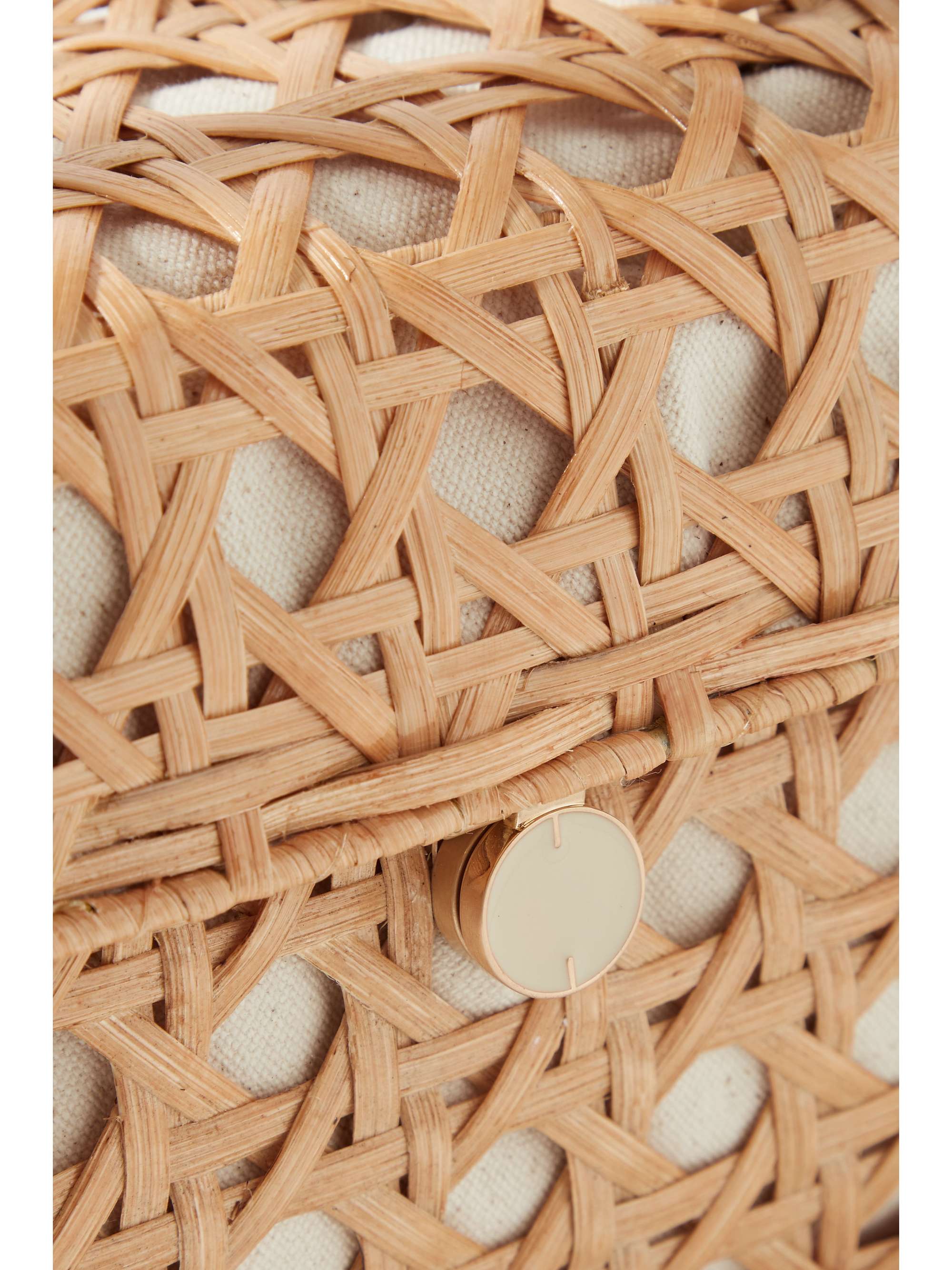 CULT GAIA Sybil leather-trimmed rattan and canvas shoulder bag