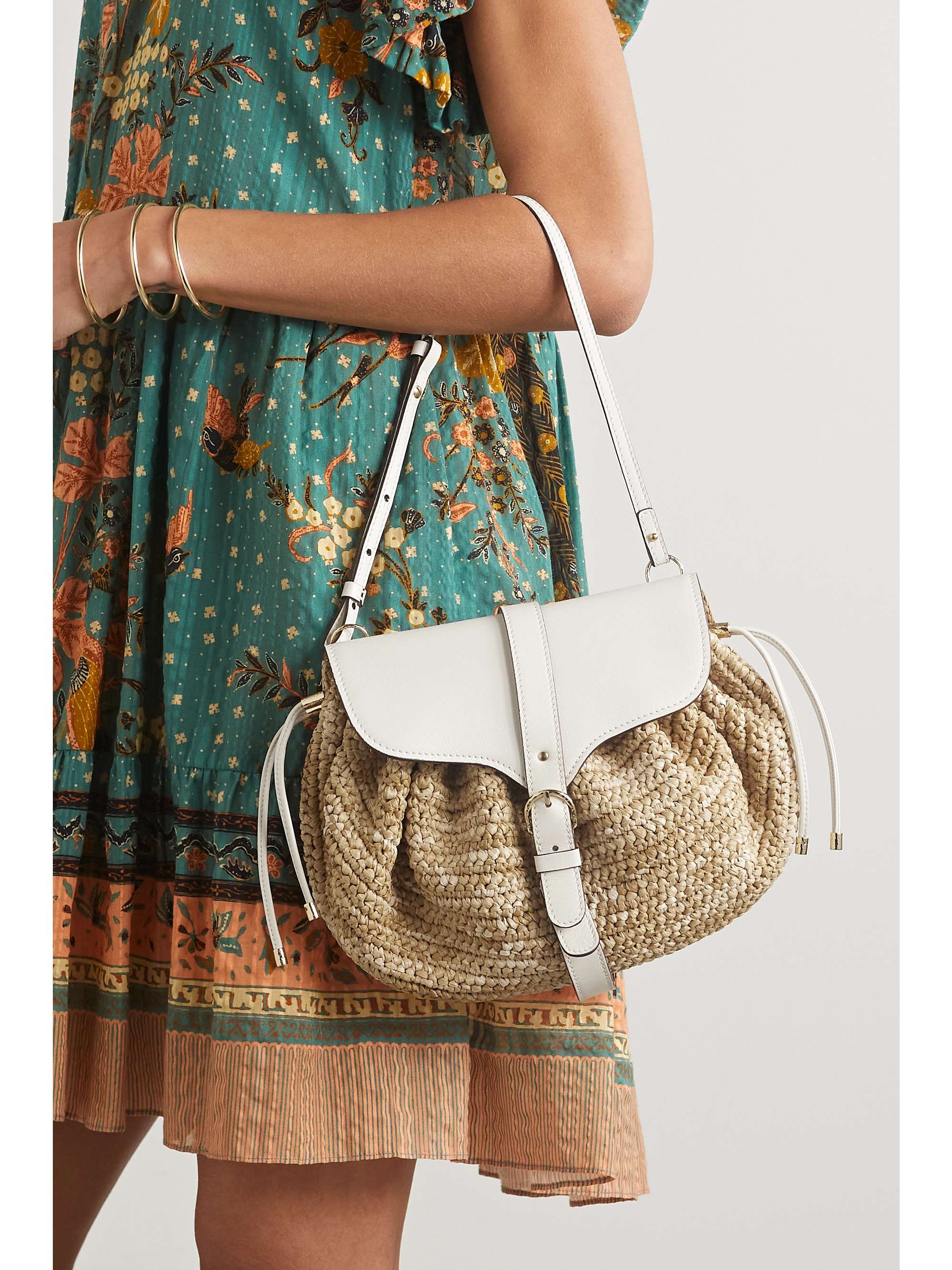 ULLA JOHNSON Paloma raffia and leather shoulder bag NETAPORTER