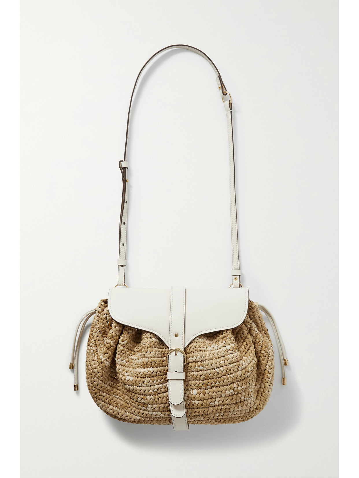 ULLA JOHNSON PALOMA RAFFIA AND LEATHER SHOULDER BAG