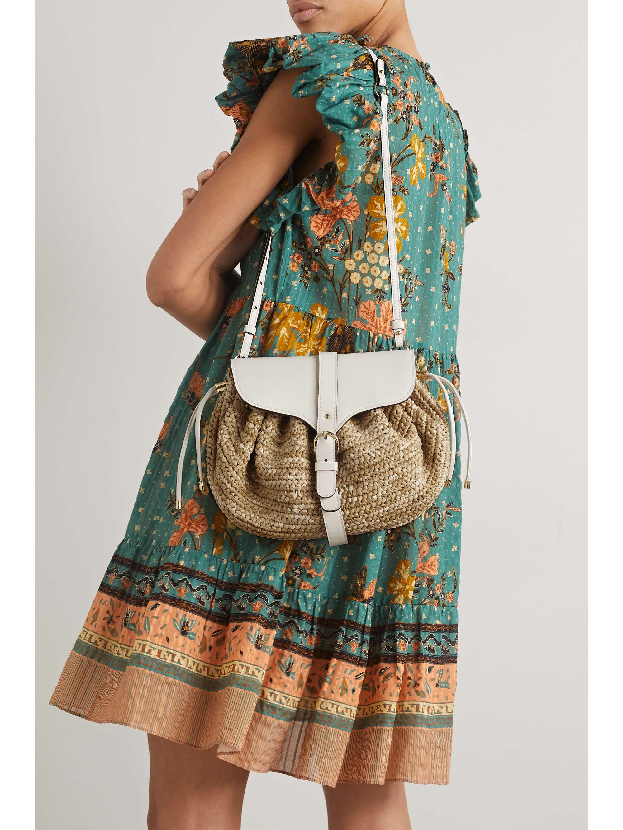 ULLA JOHNSON Paloma raffia and leather shoulder bag NETAPORTER