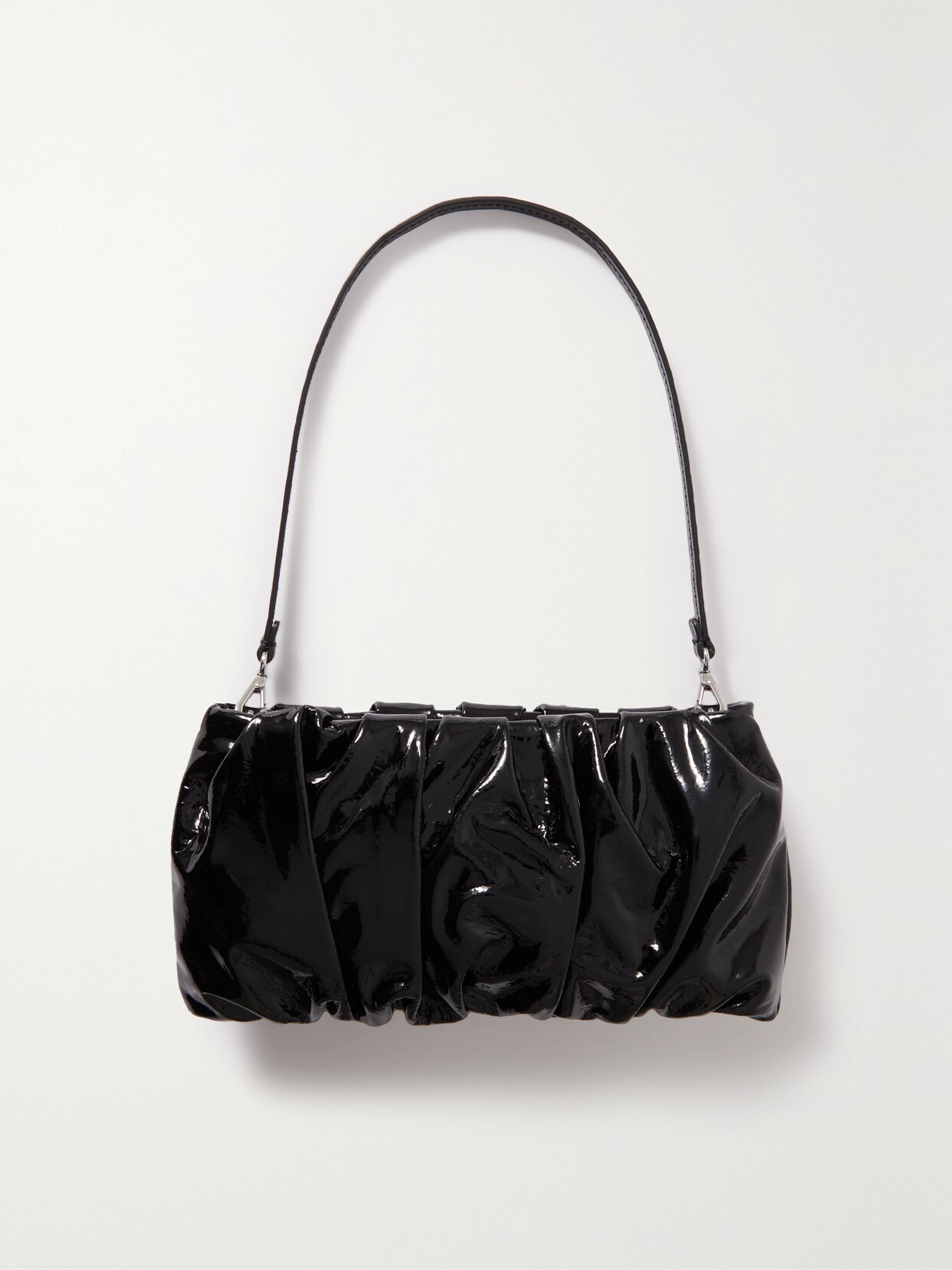 STAUD - Bean Gathered Patent-leather Shoulder Bag - Black