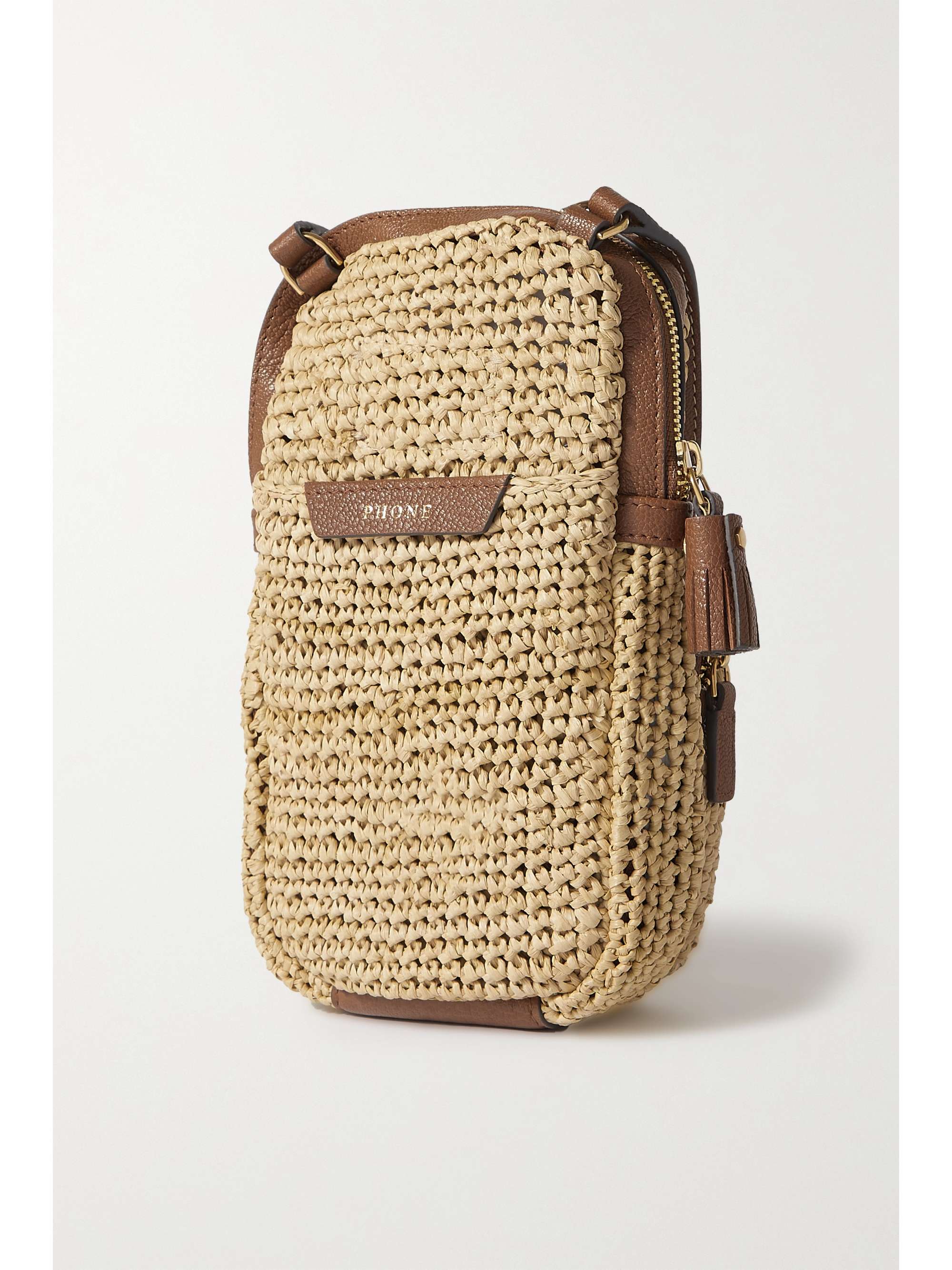 ANYA HINDMARCH Essentials leather-trimmed raffia shoulder bag