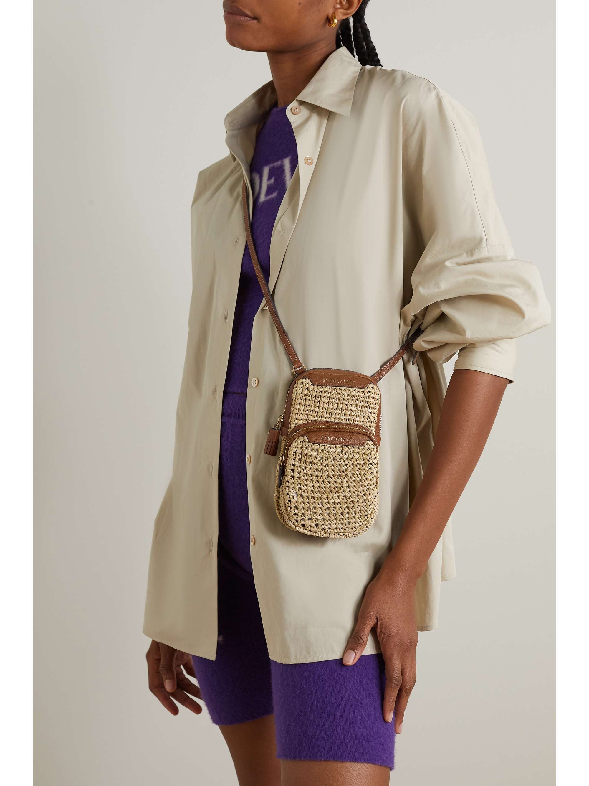 ANYA HINDMARCH Essentials leather-trimmed raffia shoulder bag