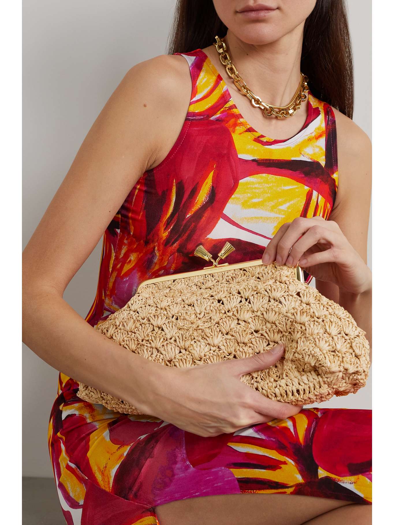 ANYA HINDMARCH Maud large woven raffia clutch NETAPORTER