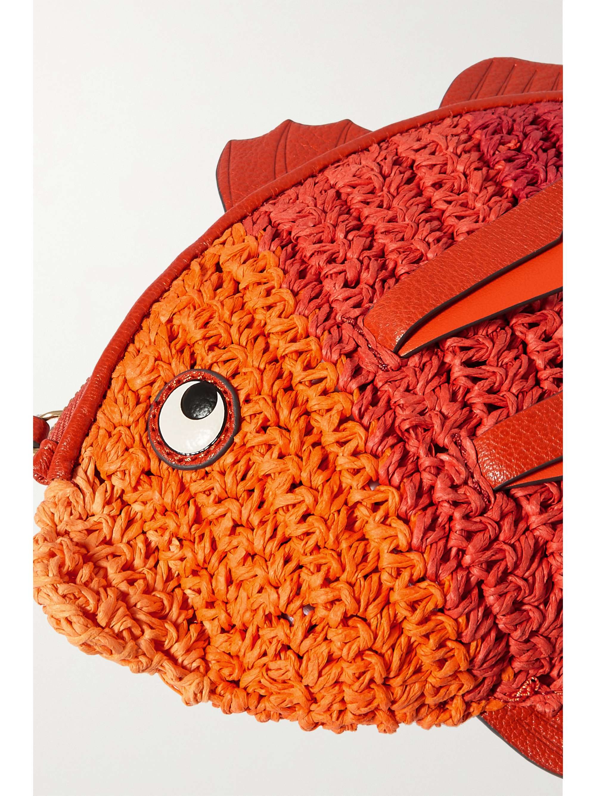 Orange Leathertrimmed raffiaeffect crochet shoulder bag ANYA