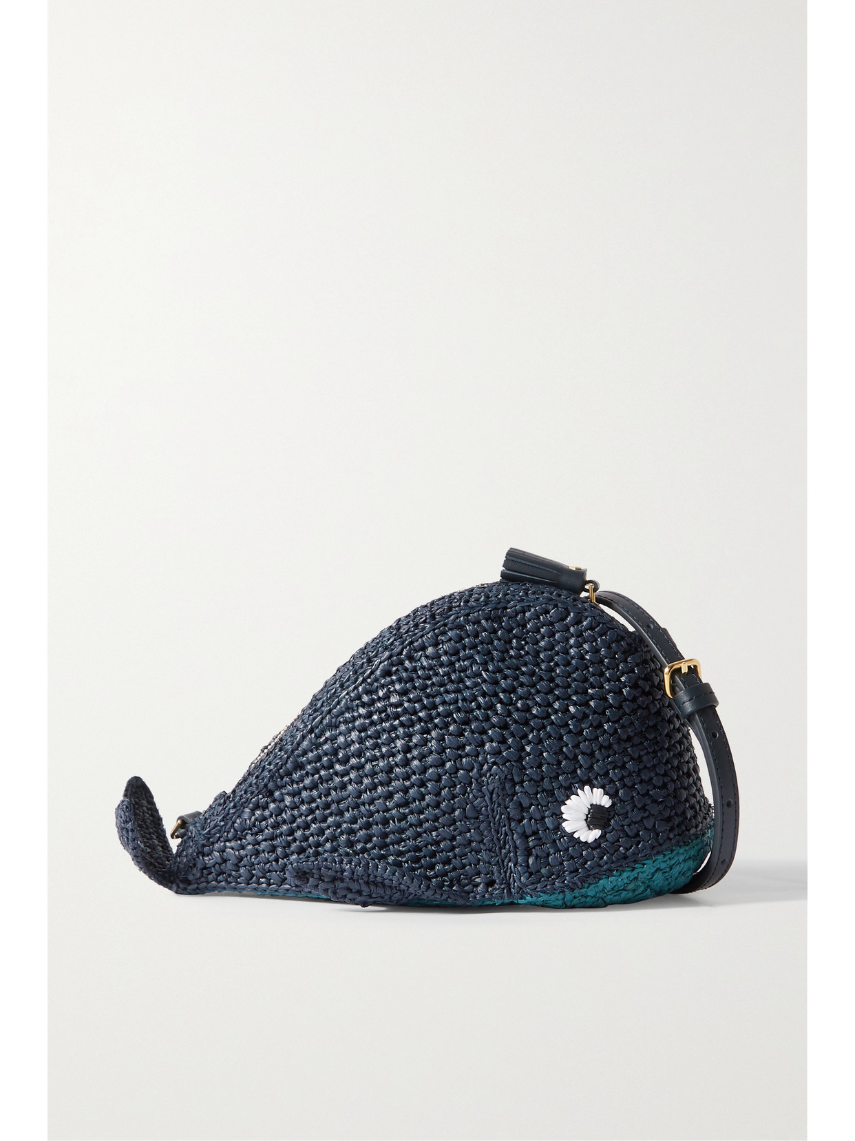 Anya Hindmarch - Whale Leather-trimmed Embroidered Raffia Shoulder Bag - Blue