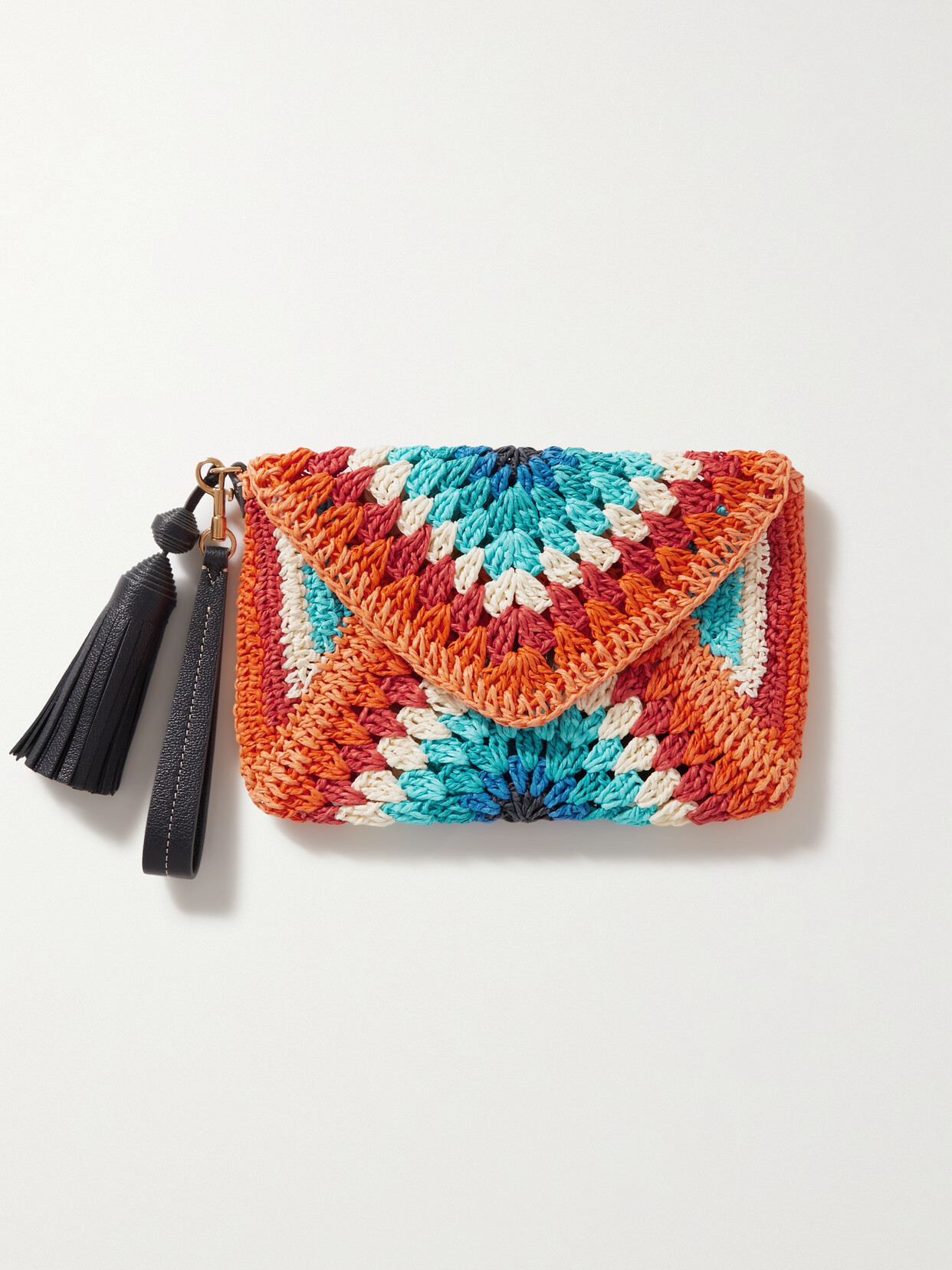 Anya Hindmarch - Tasseled Crocheted Raffia Clutch - Orange