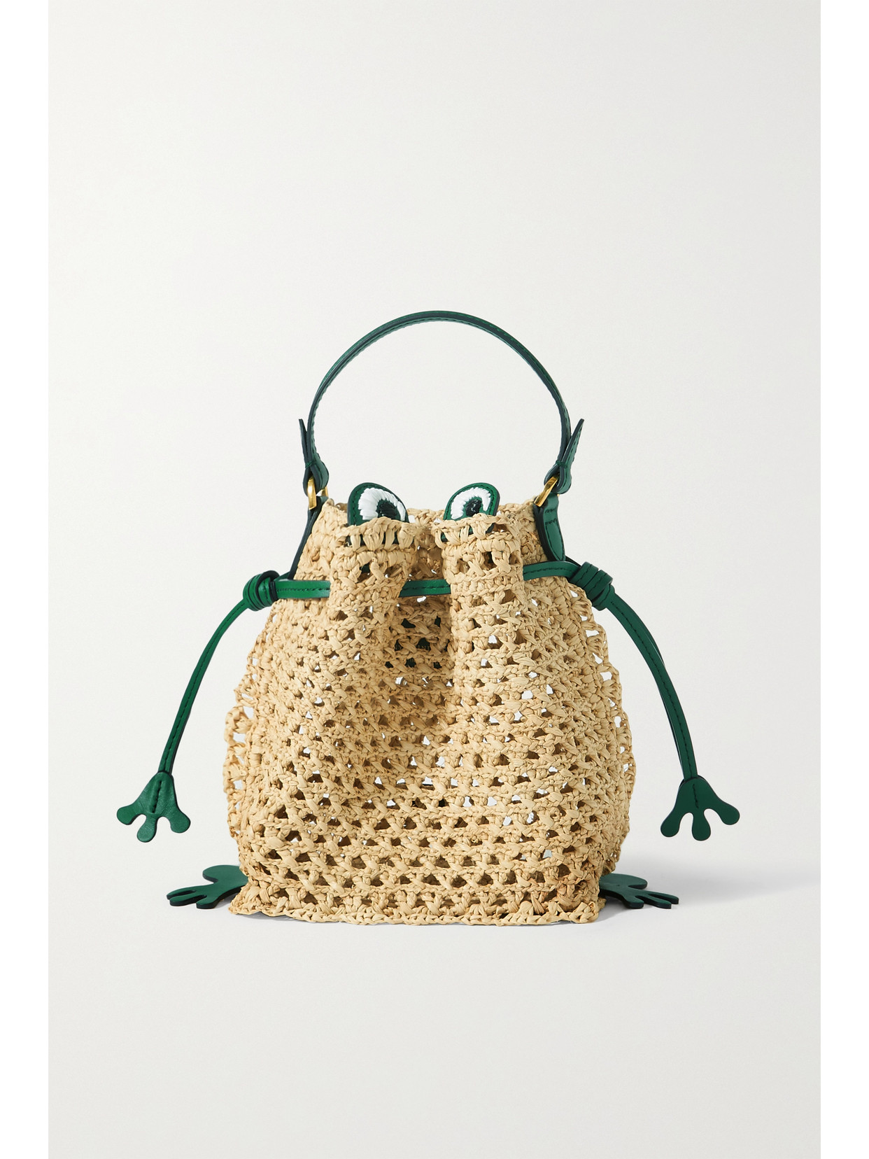 Anya Hindmarch - Frog Embroidered Leather-trimmed Raffia Tote - Neutrals