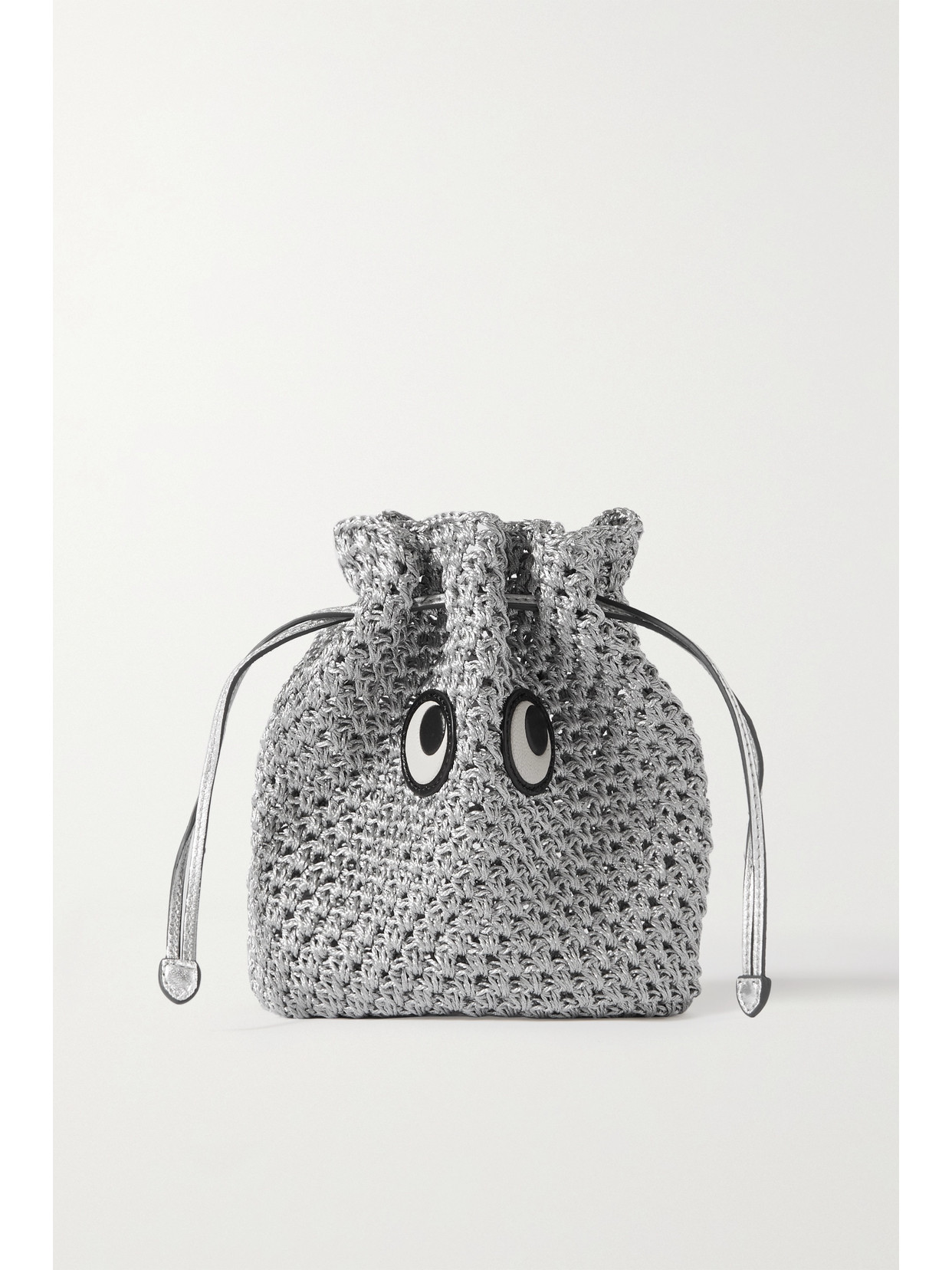 Anya Hindmarch - Eyes Leather-trimmed Metallic Raffia Shoulder Bag - Silver