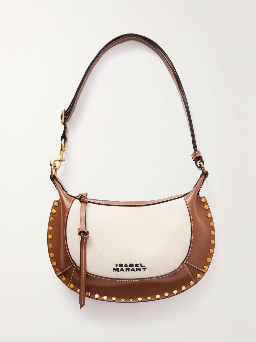 Isabel Marant Oksan Moon Leather-trimmed Embroidered Canvas Shoulder Bag