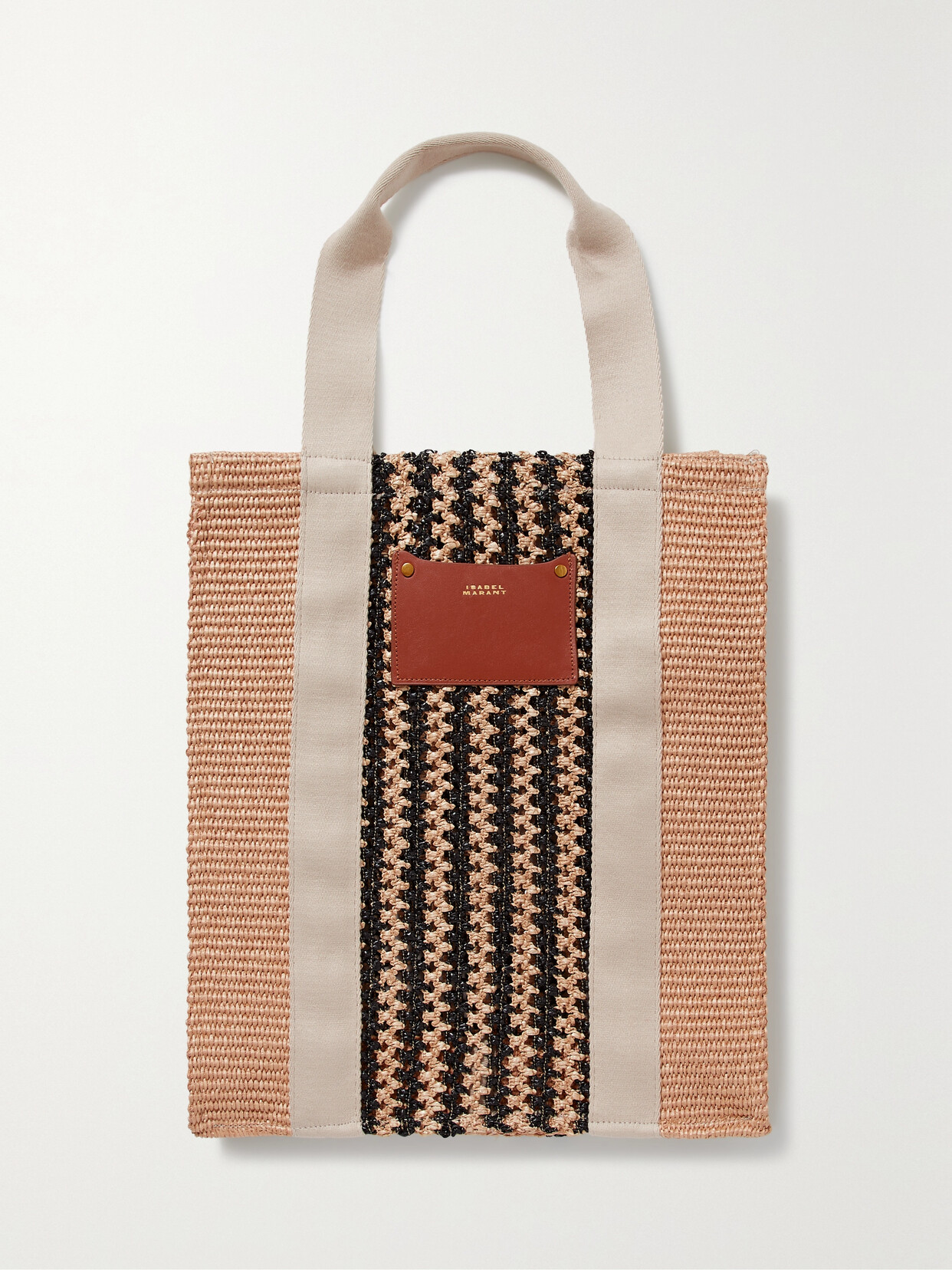 Isabel Marant Puebla Leather And Twill-trimmed Striped Straw Tote