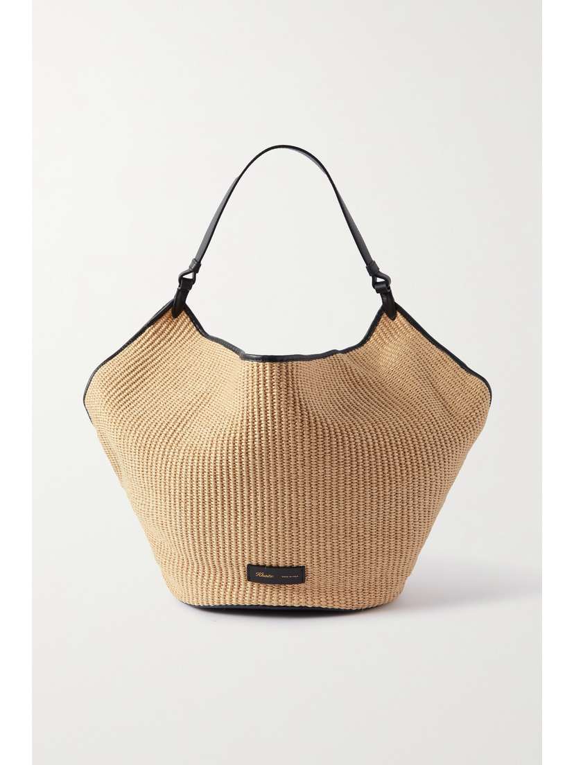Khaite Lotus Medium Leather-trimmed Raffia Tote