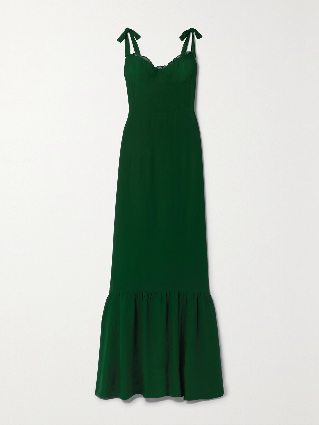 Reformation Jasen Ruffled Georgette Maxi Dress In Green | ModeSens