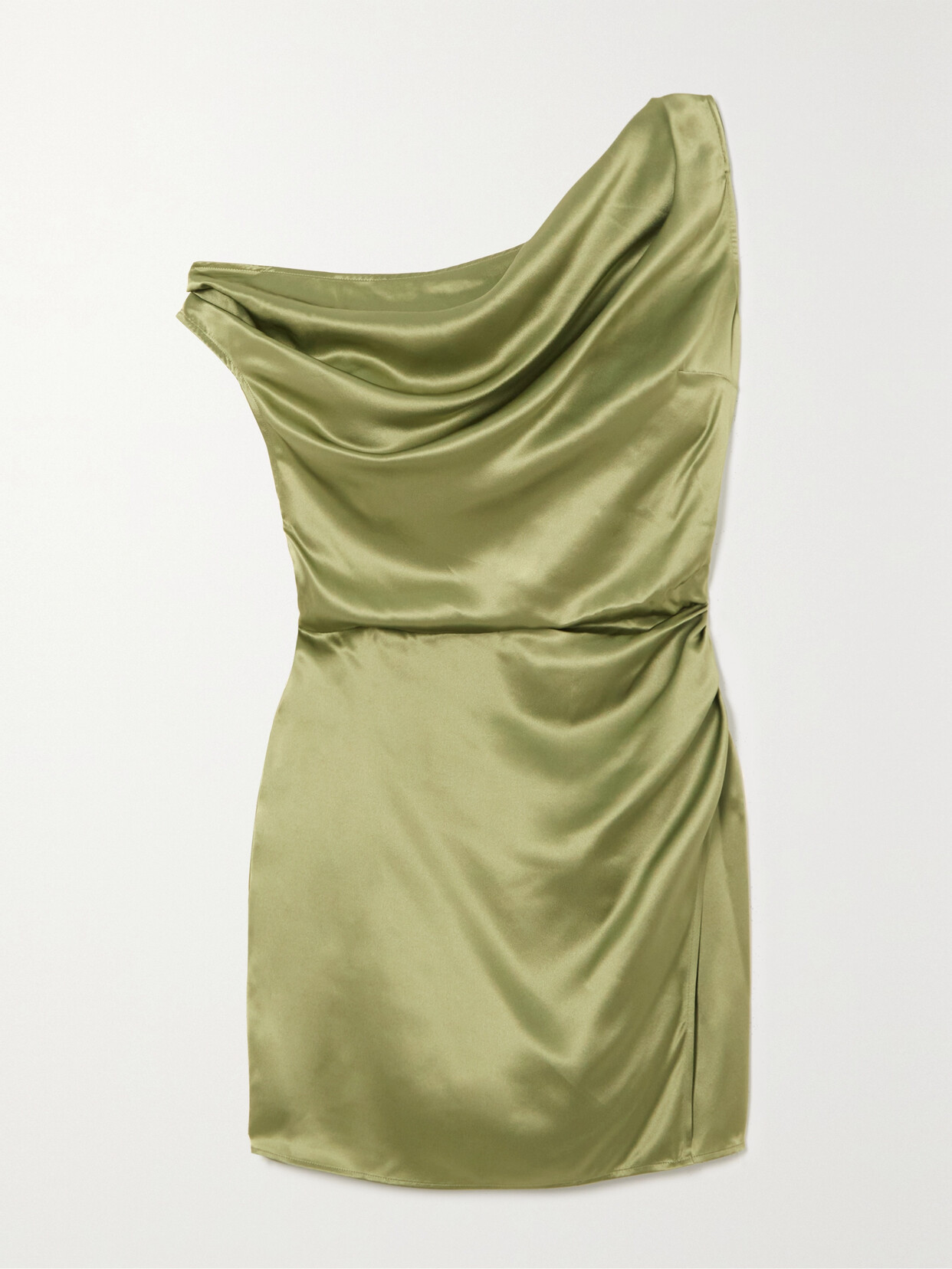 Reformation - Alanis One-shoulder Draped Wrap-effect Silk Mini Dress - Green