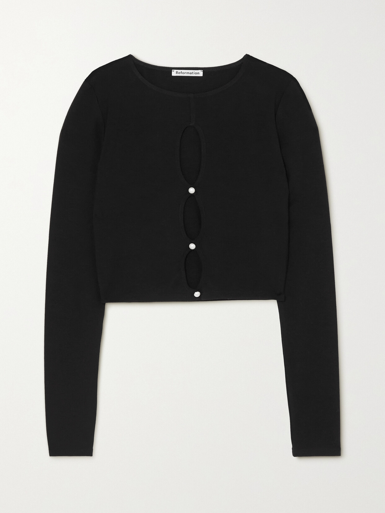 Reformation - Vernon Cropped Faux Pearl-embellished Stretch-tencel Lyocell Jersey Top - Black