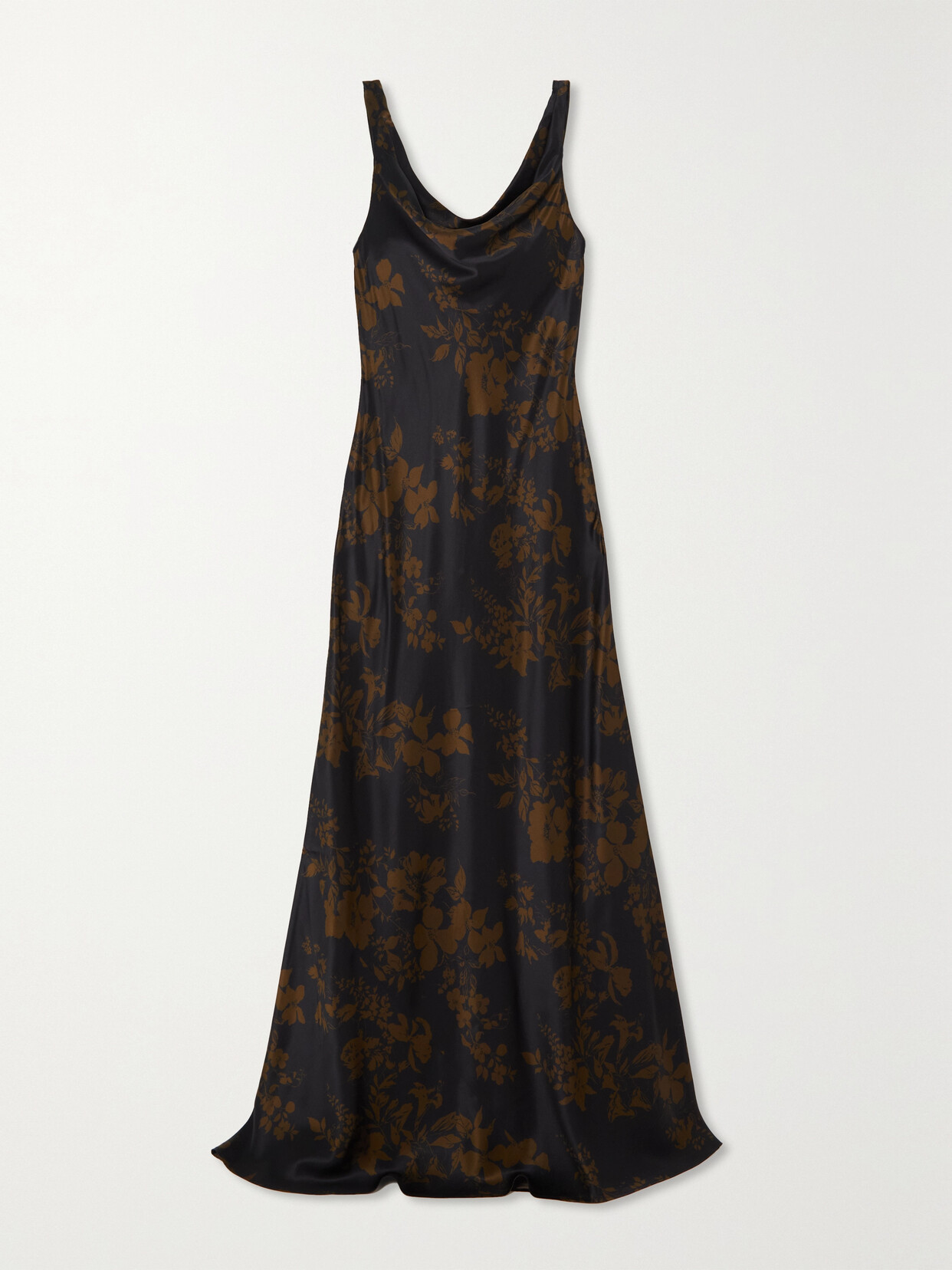 Reformation Annabelle Draped Floral-print Silk Maxi Dress In Black