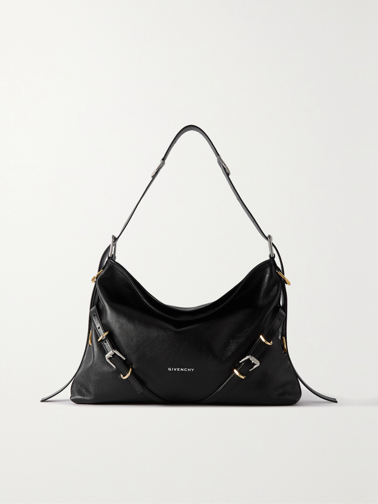 Shop Givenchy Voyou Medium Textured-leather Shoulder Bag In Black