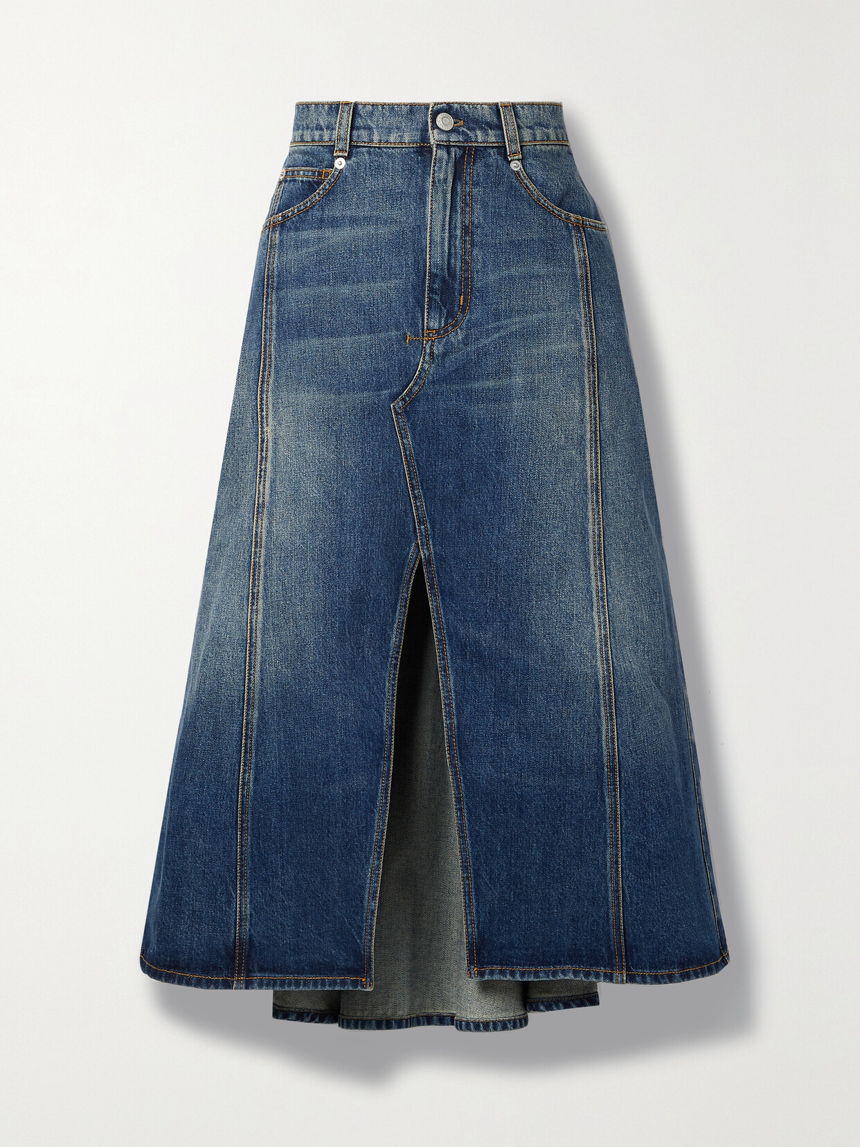 Alexander McQueen - Paneled Denim Midi Skirt - Blue