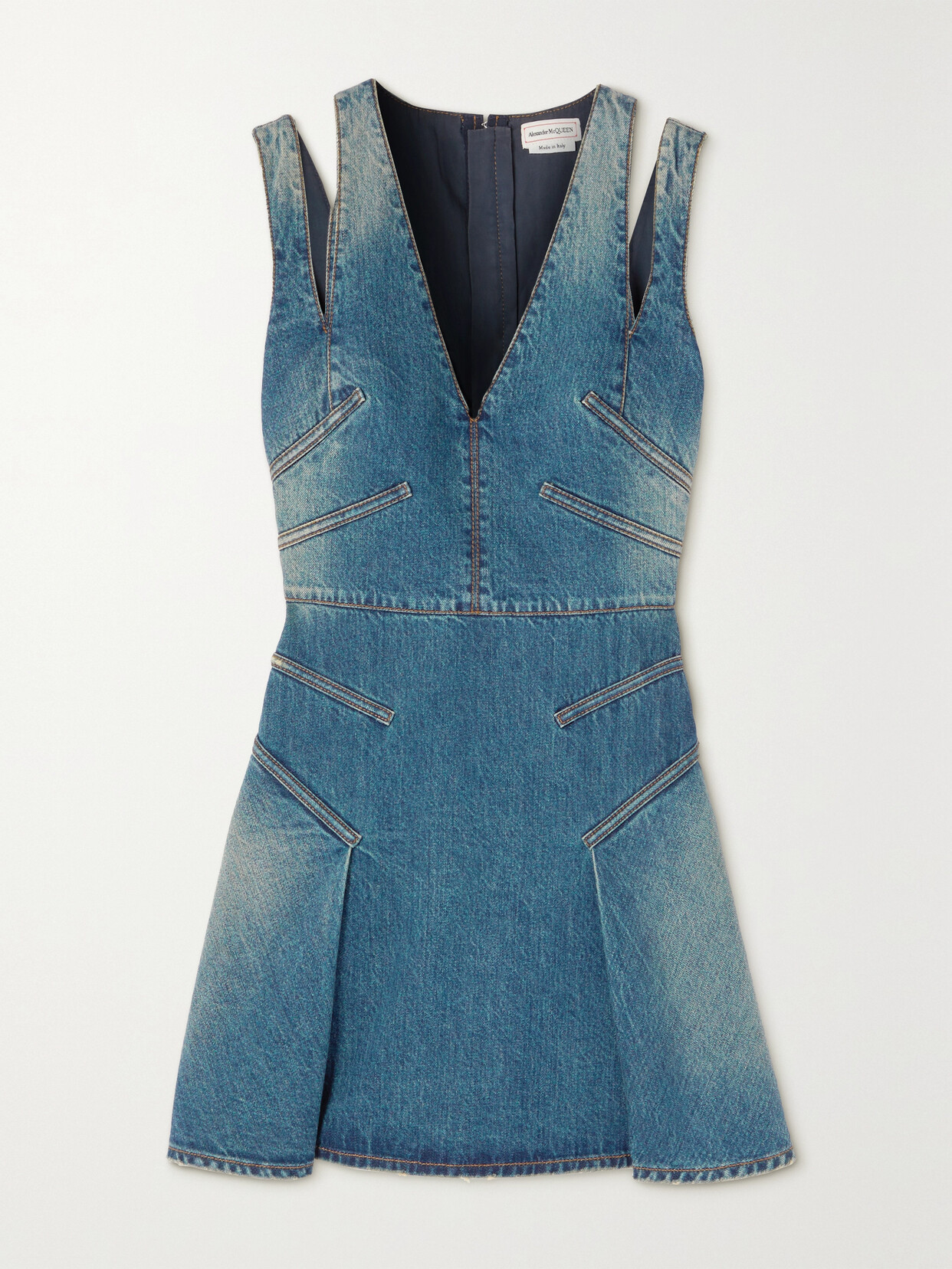 Alexander McQueen - Cutout Paneled Denim Mini Dress - Blue