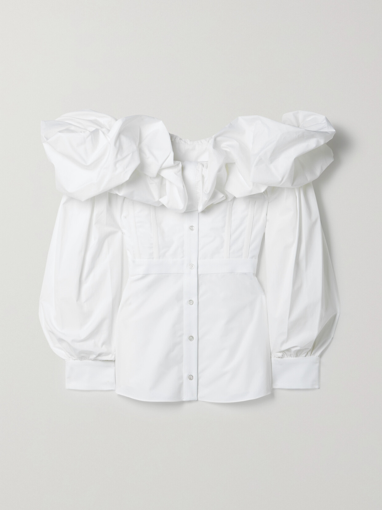 Alexander McQueen - Off-the-shoulder Ruffled Cotton Shirt - White