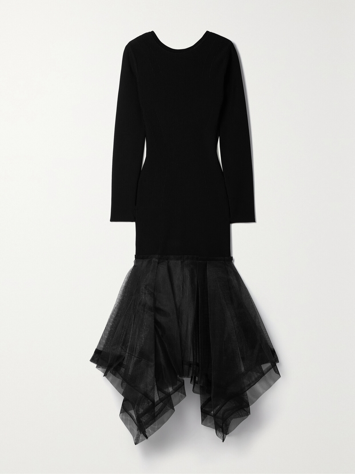 Alexander McQueen - Open-back Tulle And Ribbed-knit Midi Dress - Black