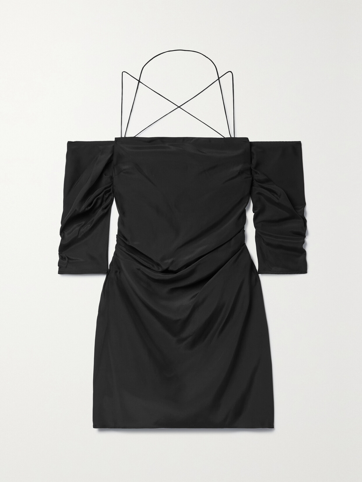Shop Gauge81 Samaca Off-the-shoulder Gathered Silk Mini Dress In Black