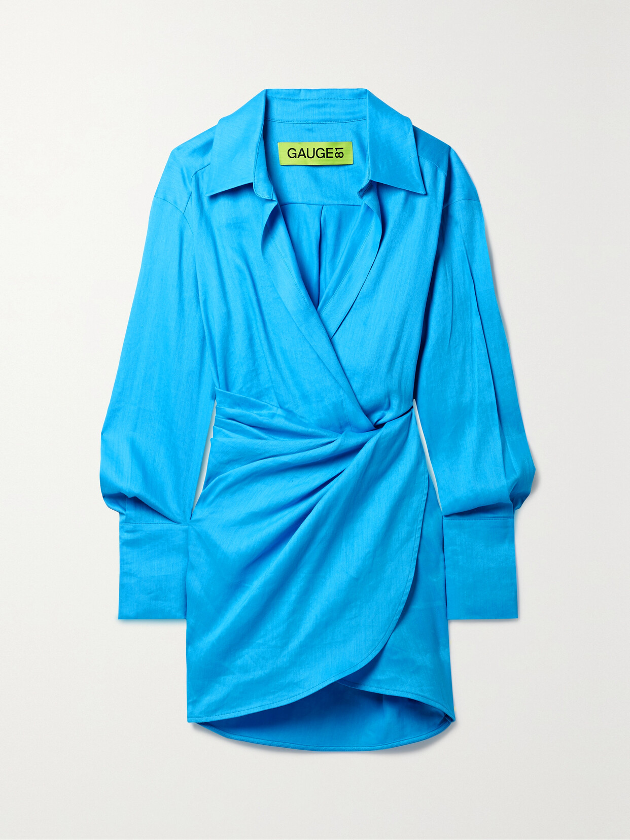 GAUGE81 Puno Wrap-effect Linen-blend Mini Shirt Dress - Blue