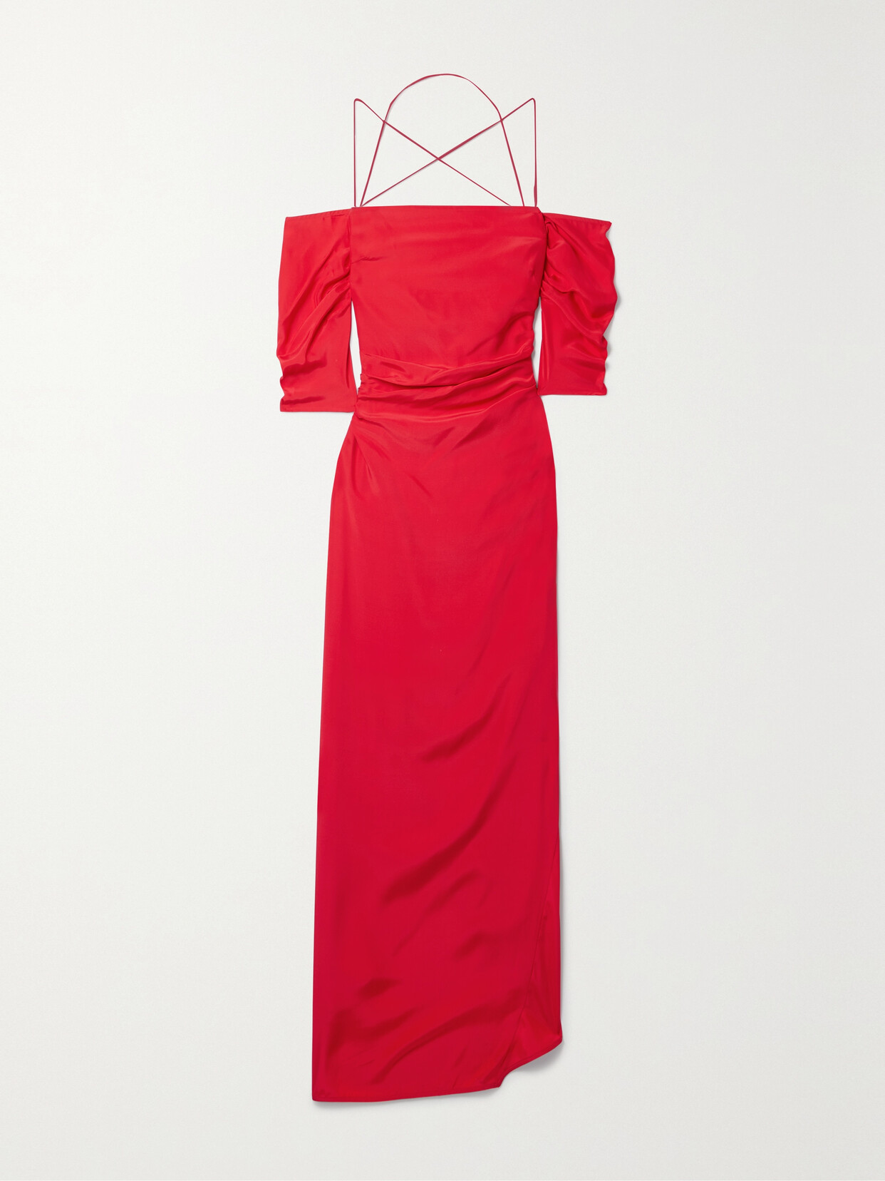 GAUGE81 Samaca Cold-shoulder Ruched Silk Maxi Dress - Red