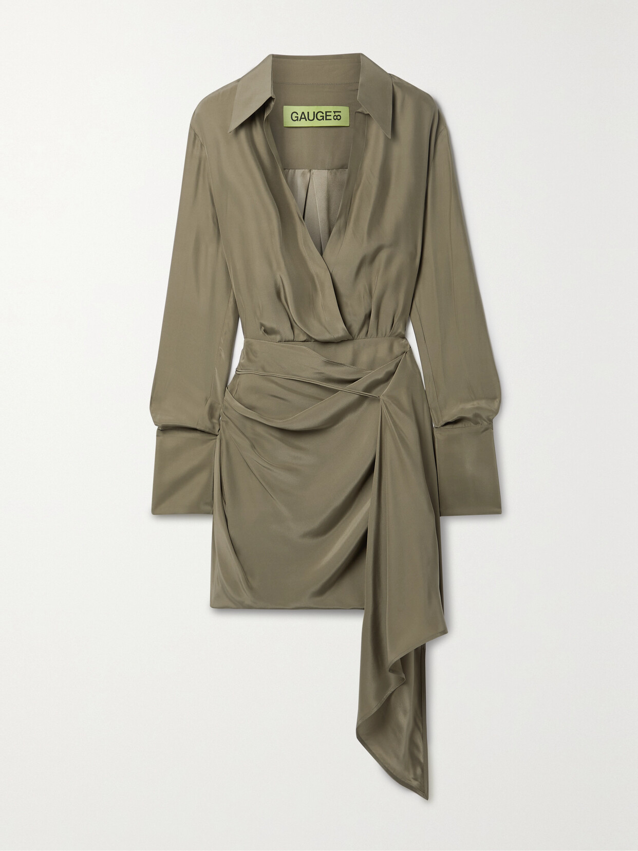 GAUGE81 - Gravia Draped Wrap-effect Silk Crepe De Chine Mini Shirt Dress - Green