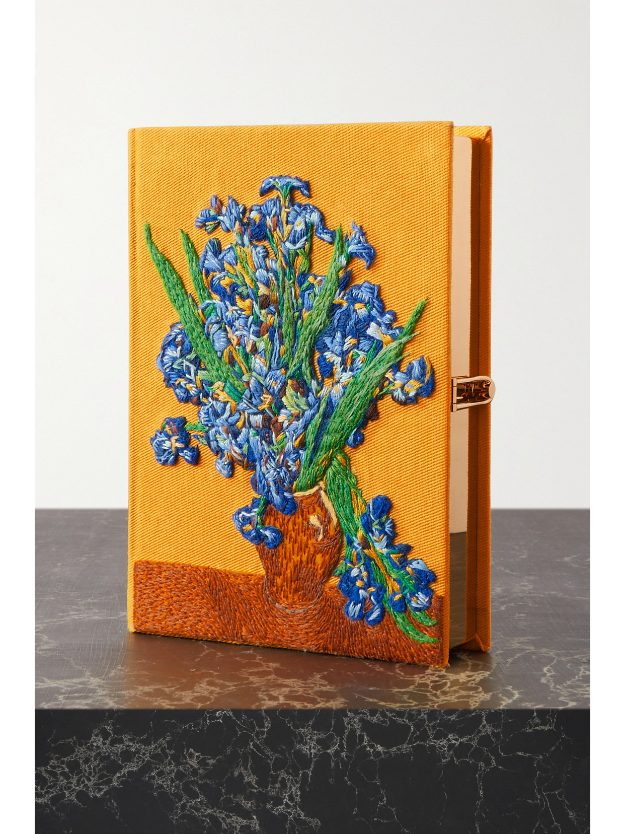 Olympia Le-tan Van Gogh Iris Embroidered Appliquéd Canvas Clutch In Yellow