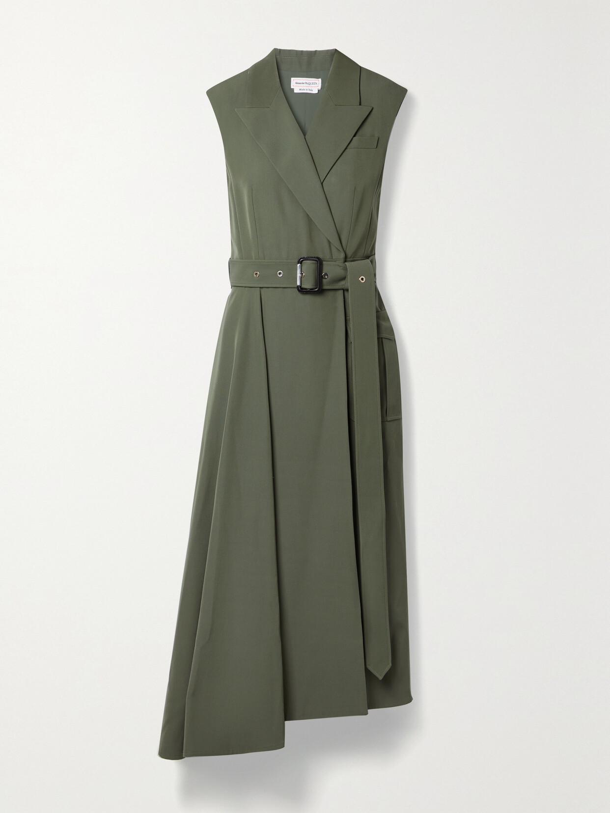 Alexander McQueen - Belted Asymmetric Wool And Cotton-blend Twill Midi Wrap Dress - Green