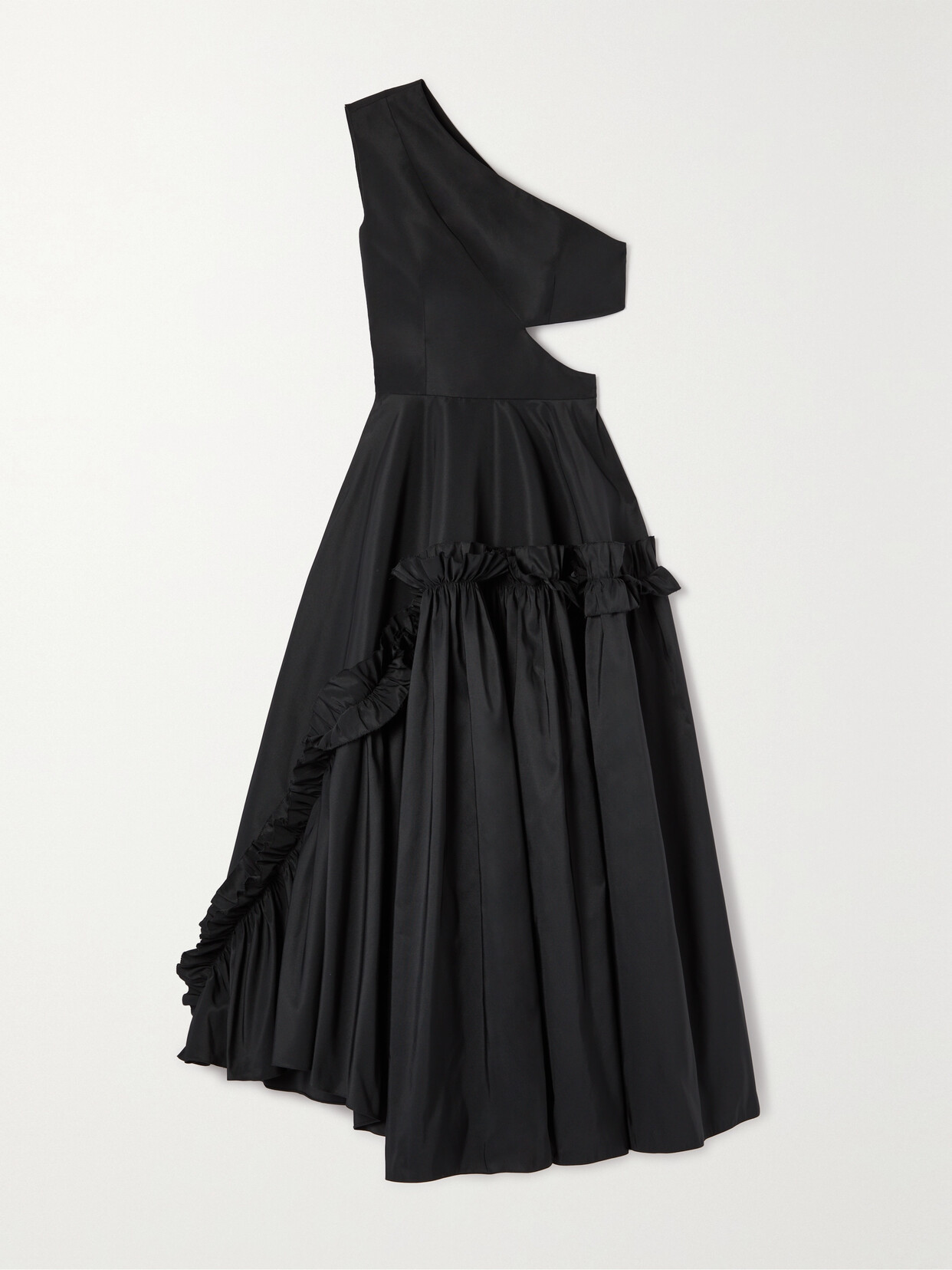 Alexander McQueen - One-shoulder Cutout Ruffled Faille Midi Dress - Black