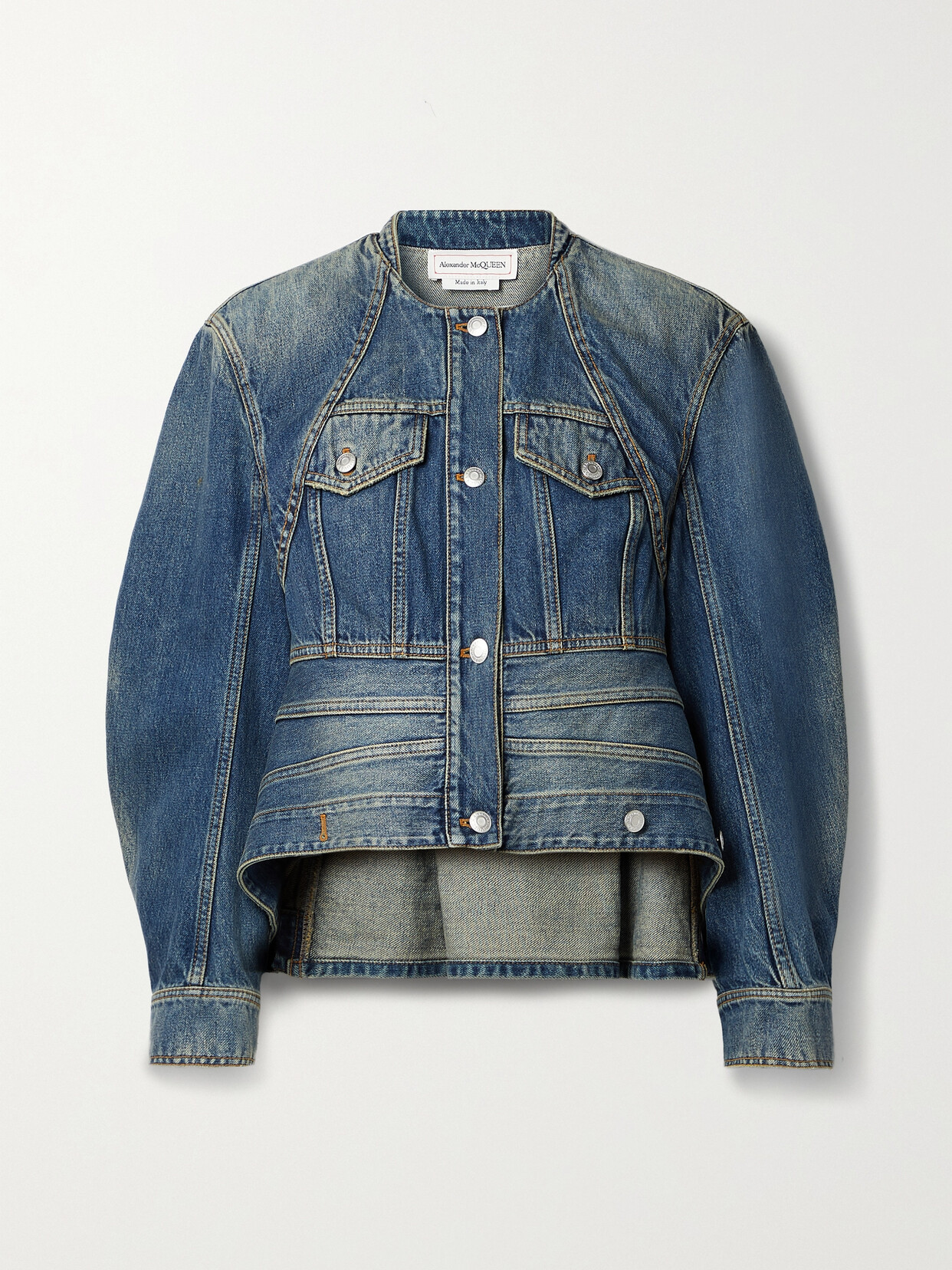 Alexander McQueen - Paneled Denim Peplum Jacket - Blue