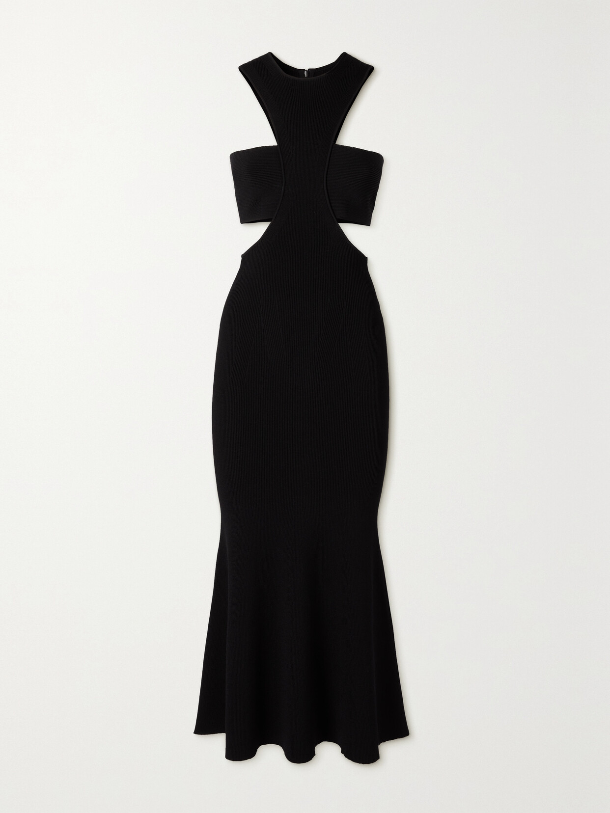Alexander Mcqueen Cut-out Flared-hem Knitted Midi Dress In Black