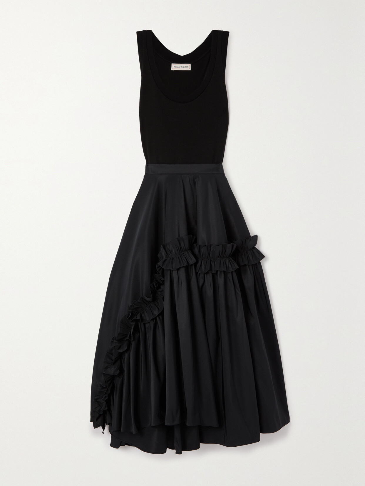 Alexander McQueen - Ruffled Jersey And Faille Midi Dress - Black