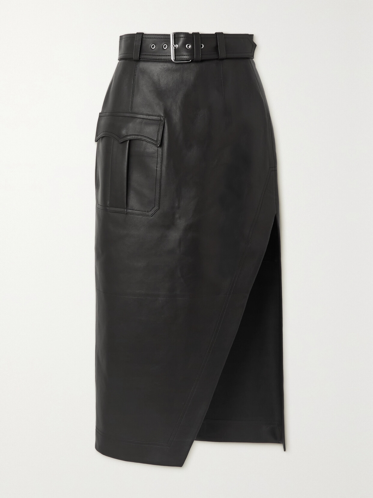 Alexander McQueen - Belted Leather Midi Skirt - Black