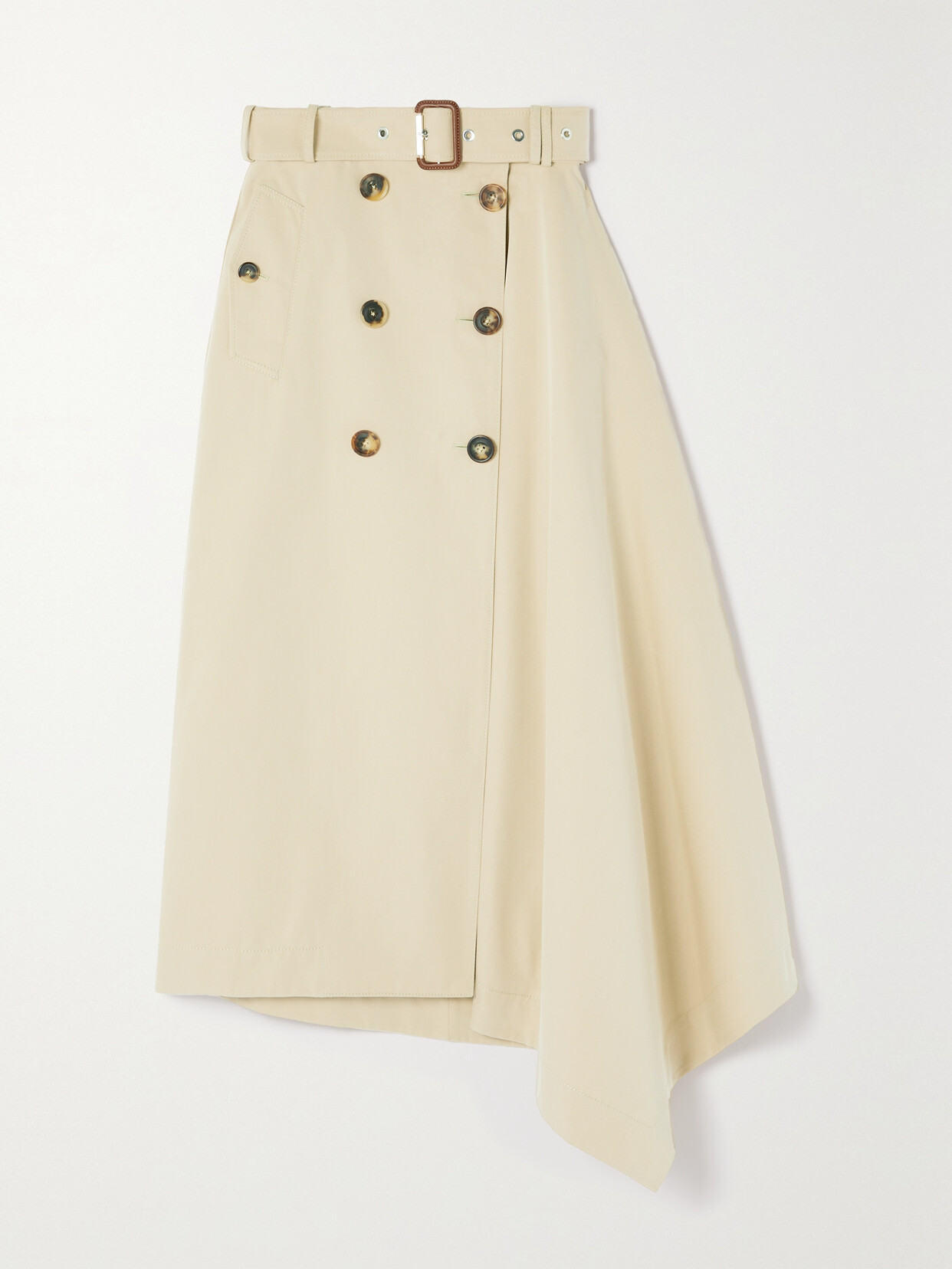 Alexander McQueen - Asymmetric Belted Cotton-gabardine Midi Skirt - Neutrals