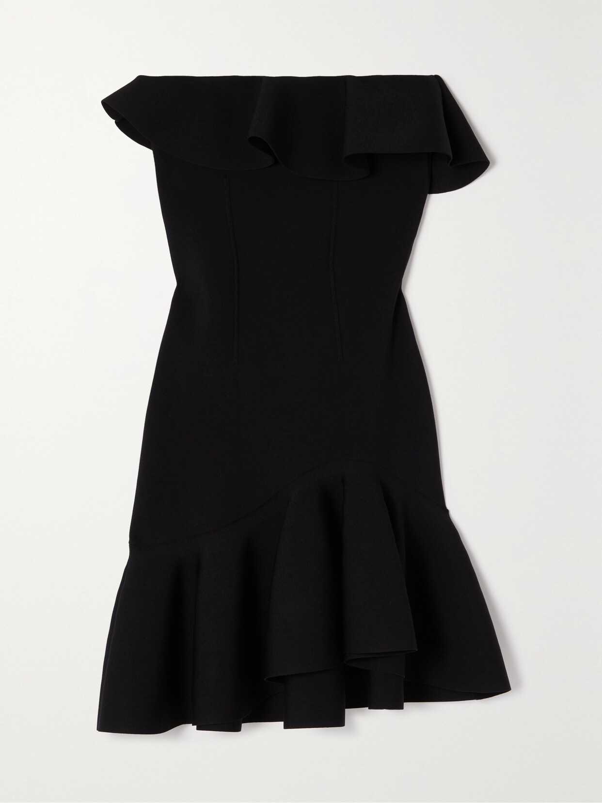 Alexander McQueen - Strapless Asymmetric Ruffled Stretch-knit Mini Dress - Black